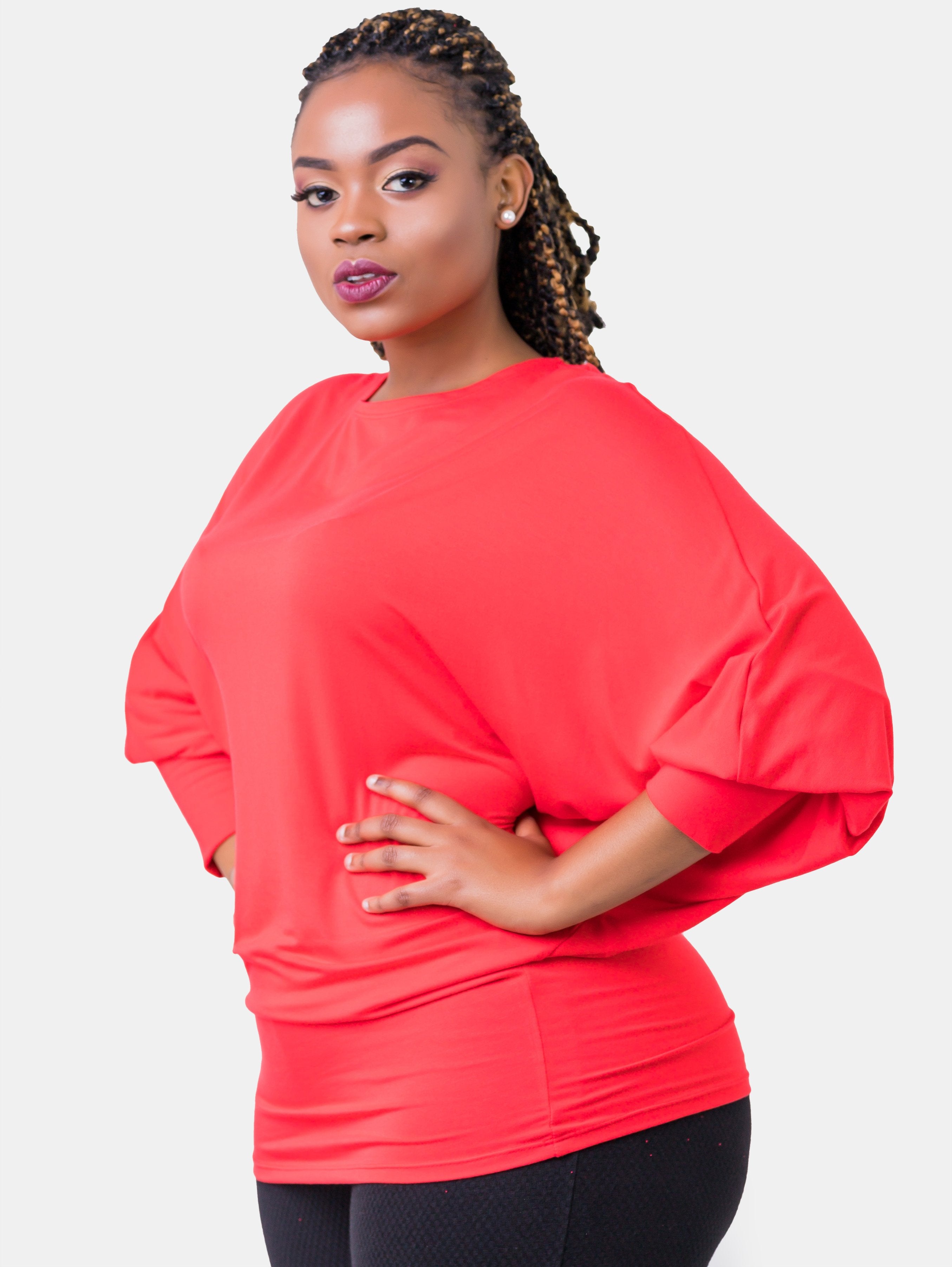 Vivo Cora Dolman Cuffed Top - Red - Shop Zetu