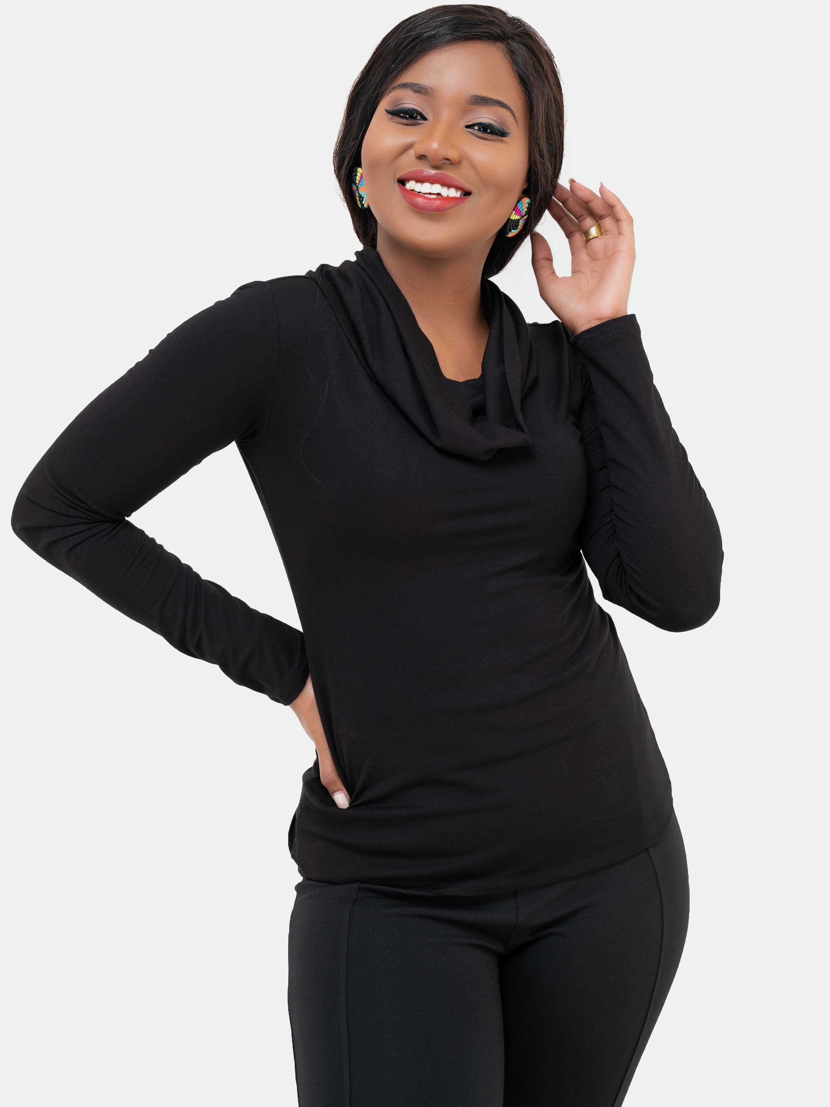 Vivo Cowl Jersey Top - Black - Shop Zetu