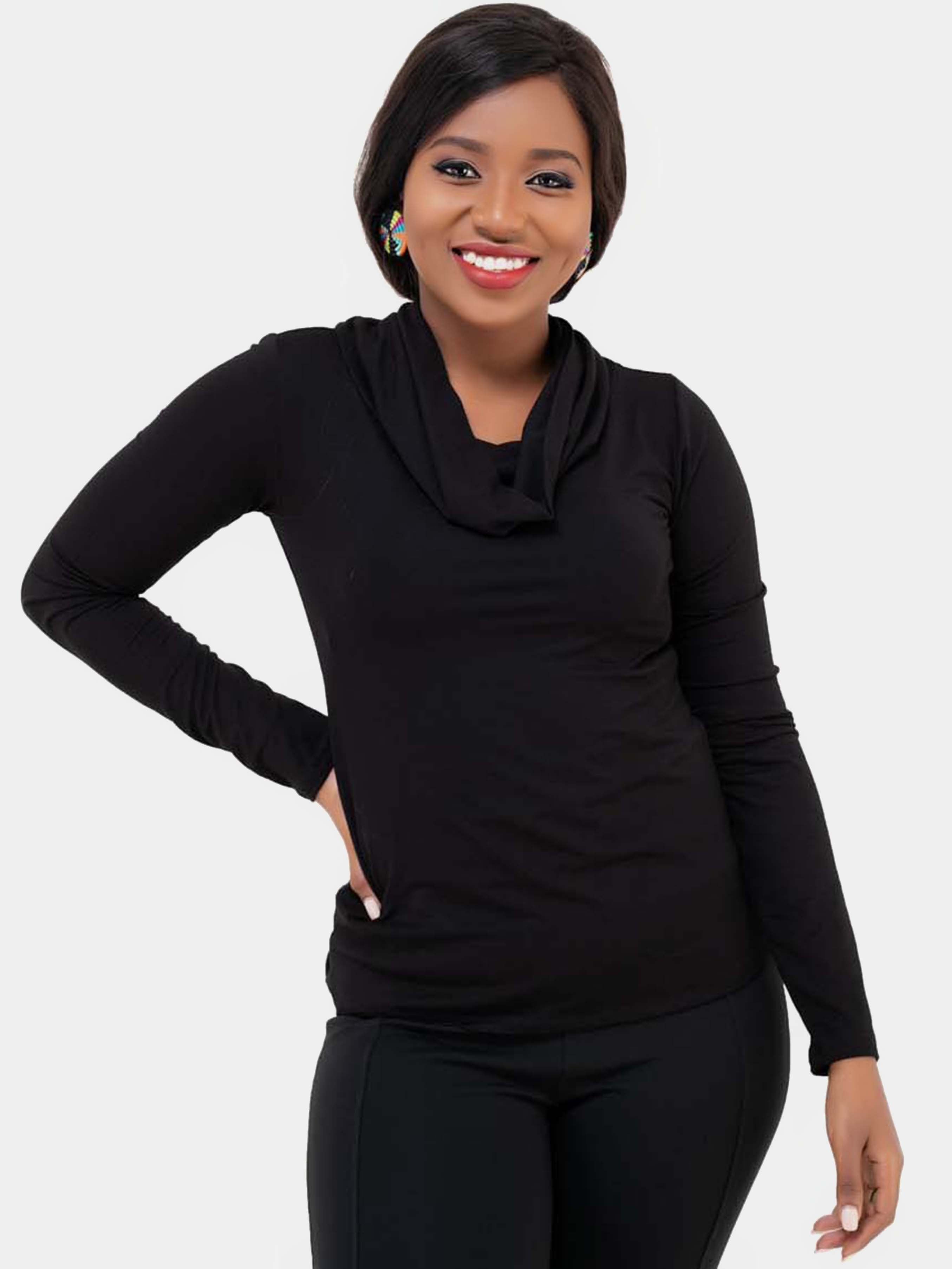 Vivo Cowl Jersey Top - Black - Shop Zetu