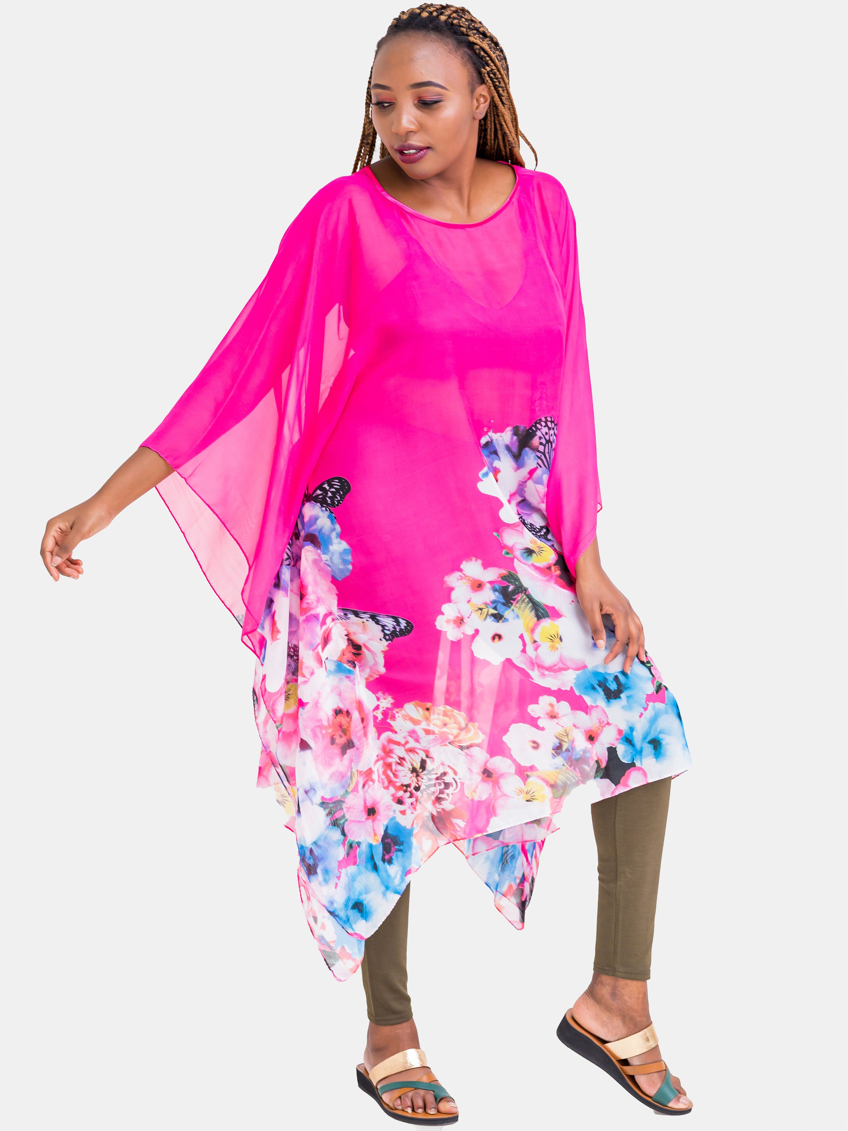 Vivo Basic Destiny Chiffon Top - Pink Print