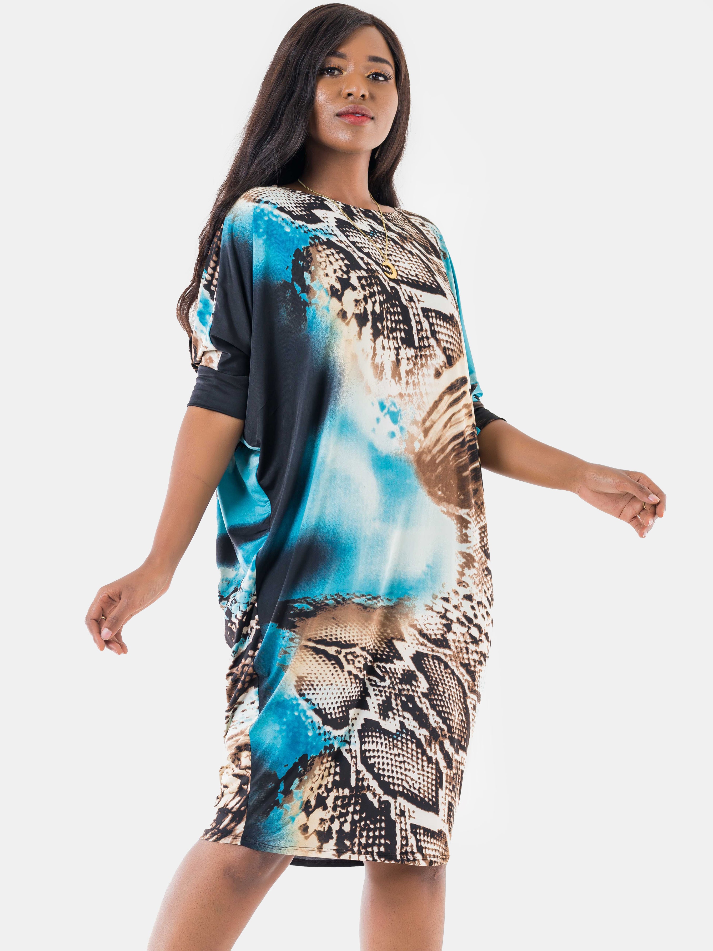 Vivo Basic Dolman Viscose Dress - Blue Print