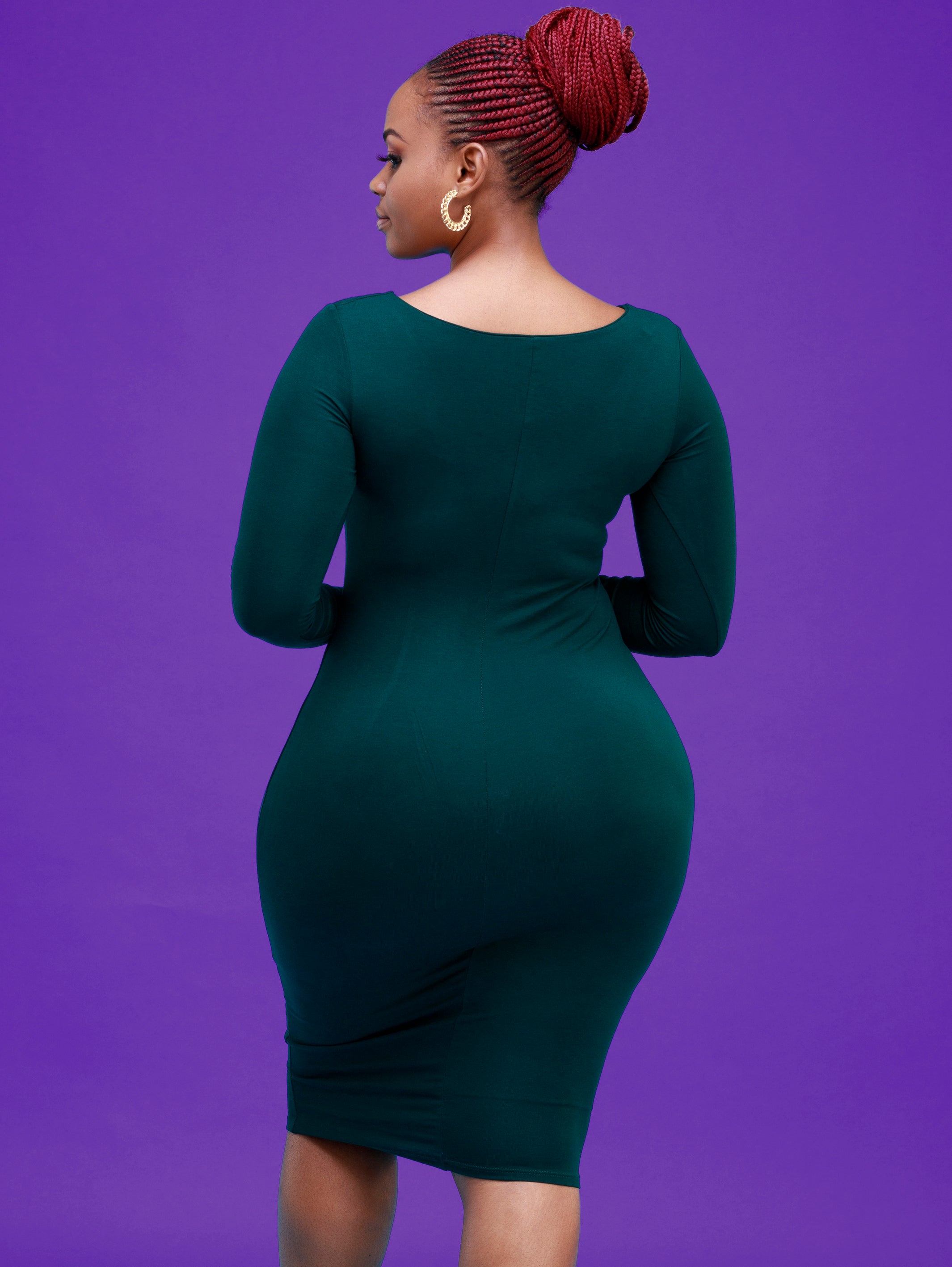 Vivo Basic Long Sleeved Double Layered Bodycon - Dark Green