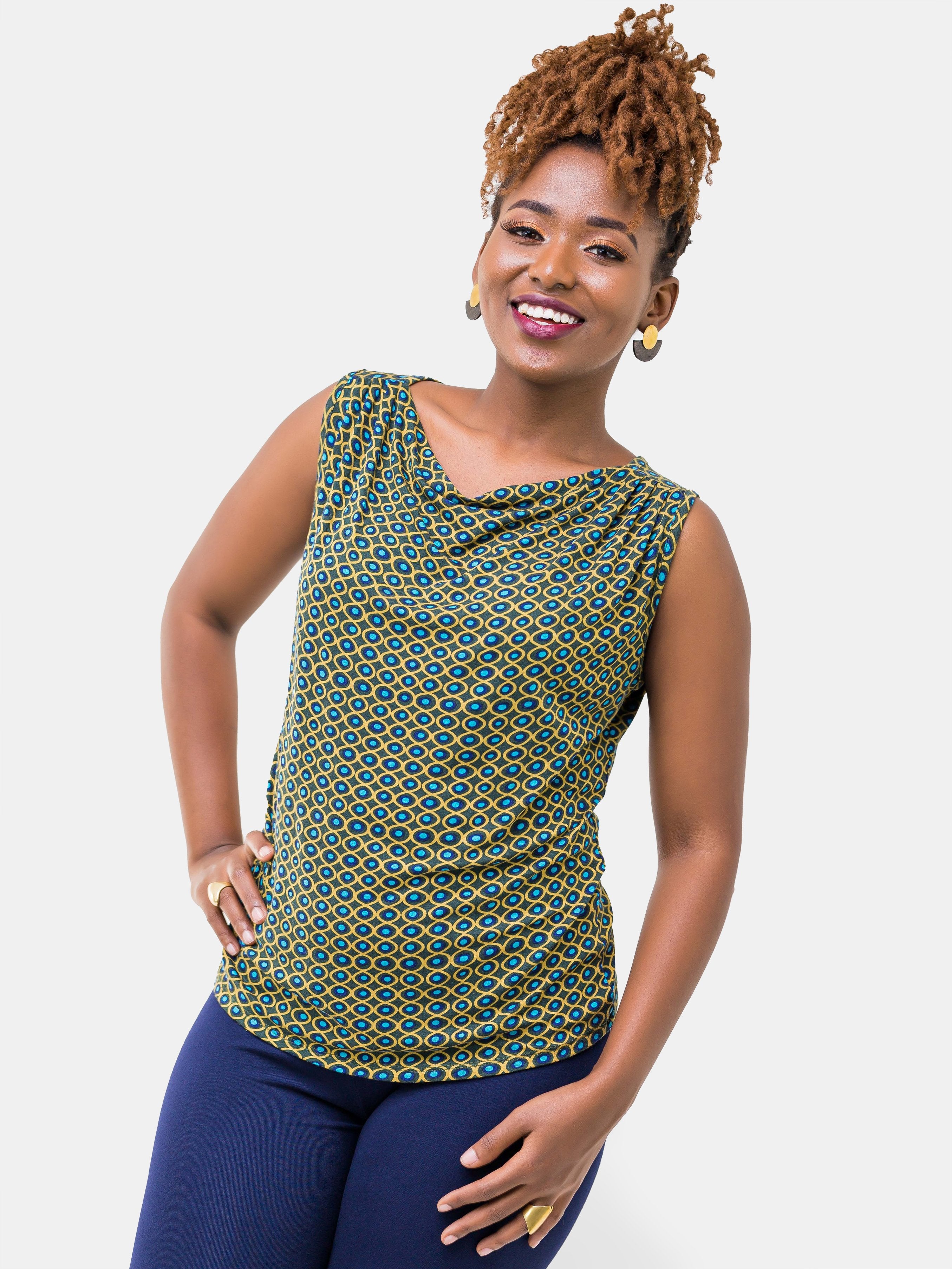 Vivo Joanna Cowl Top - Green Print - Shop Zetu