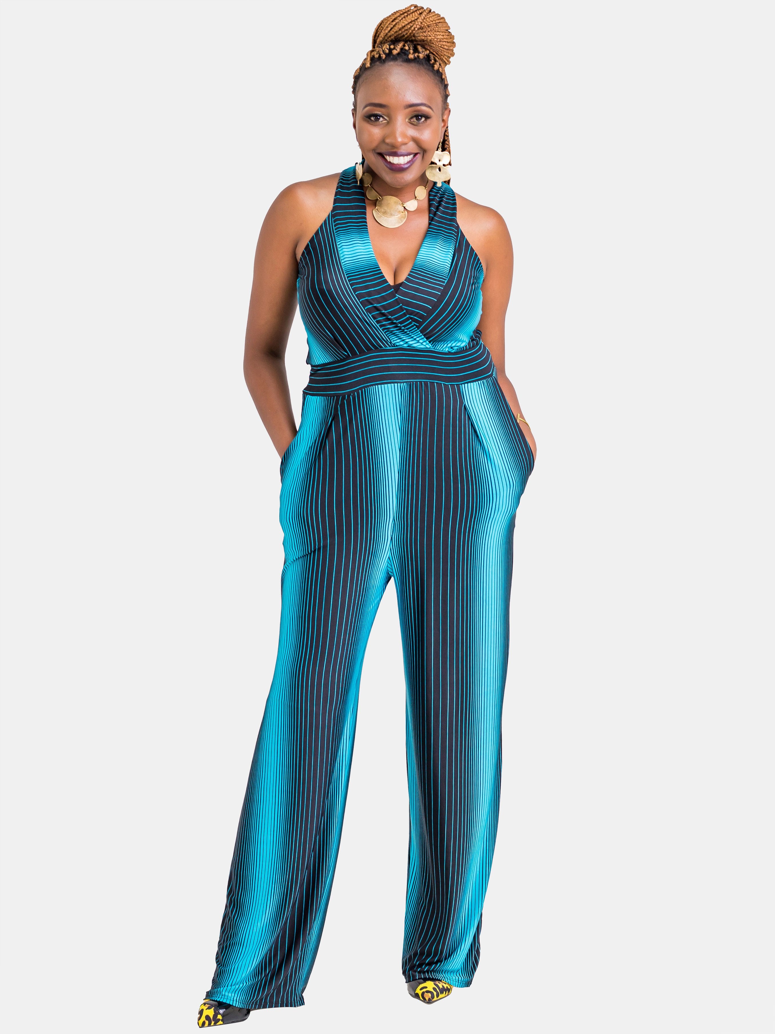 Vivo Joelle Jumpsuit - Blue & Black Print - Shop Zetu