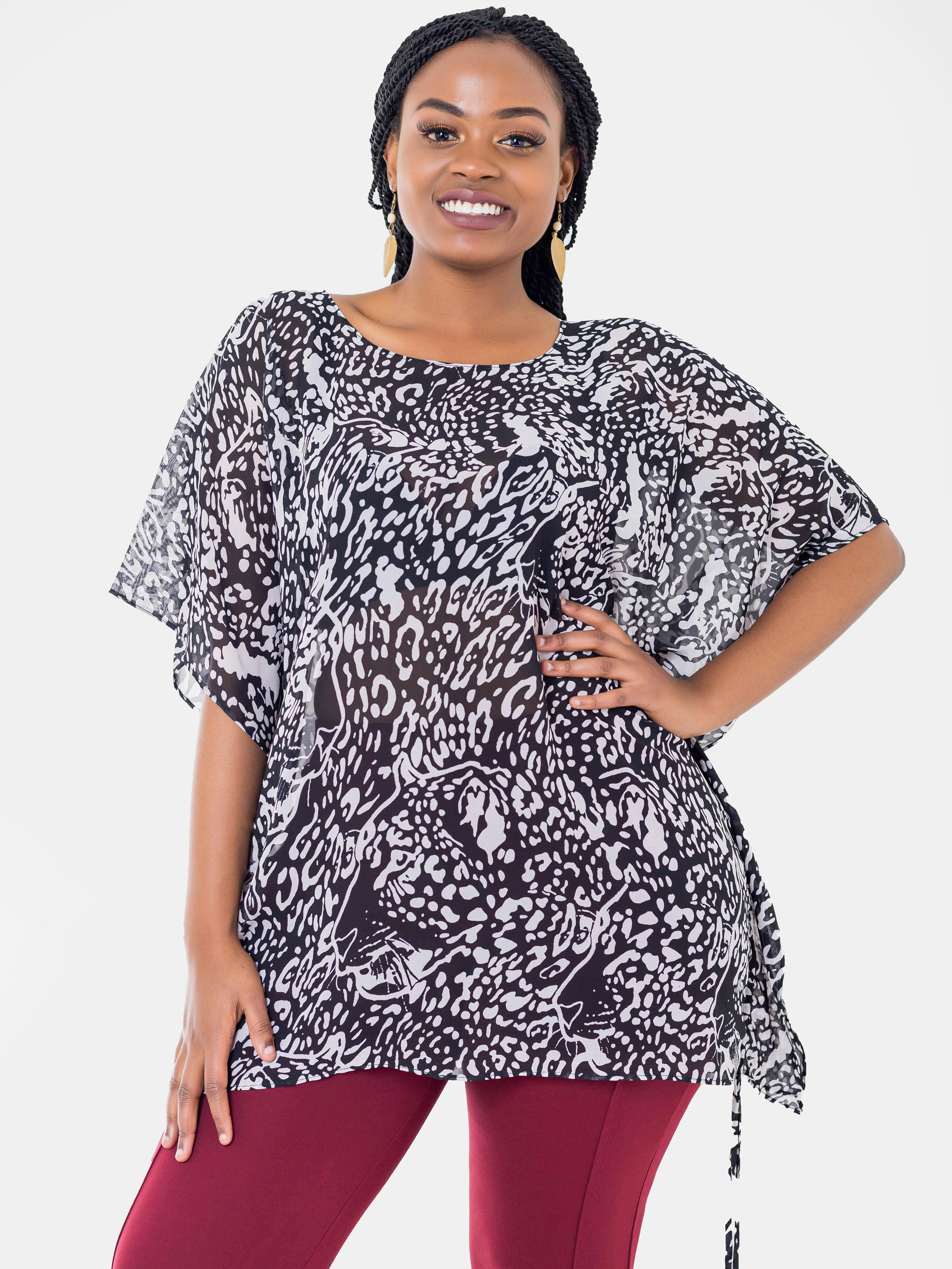 Vivo Leila Chiffon Top - Black Print - Shop Zetu