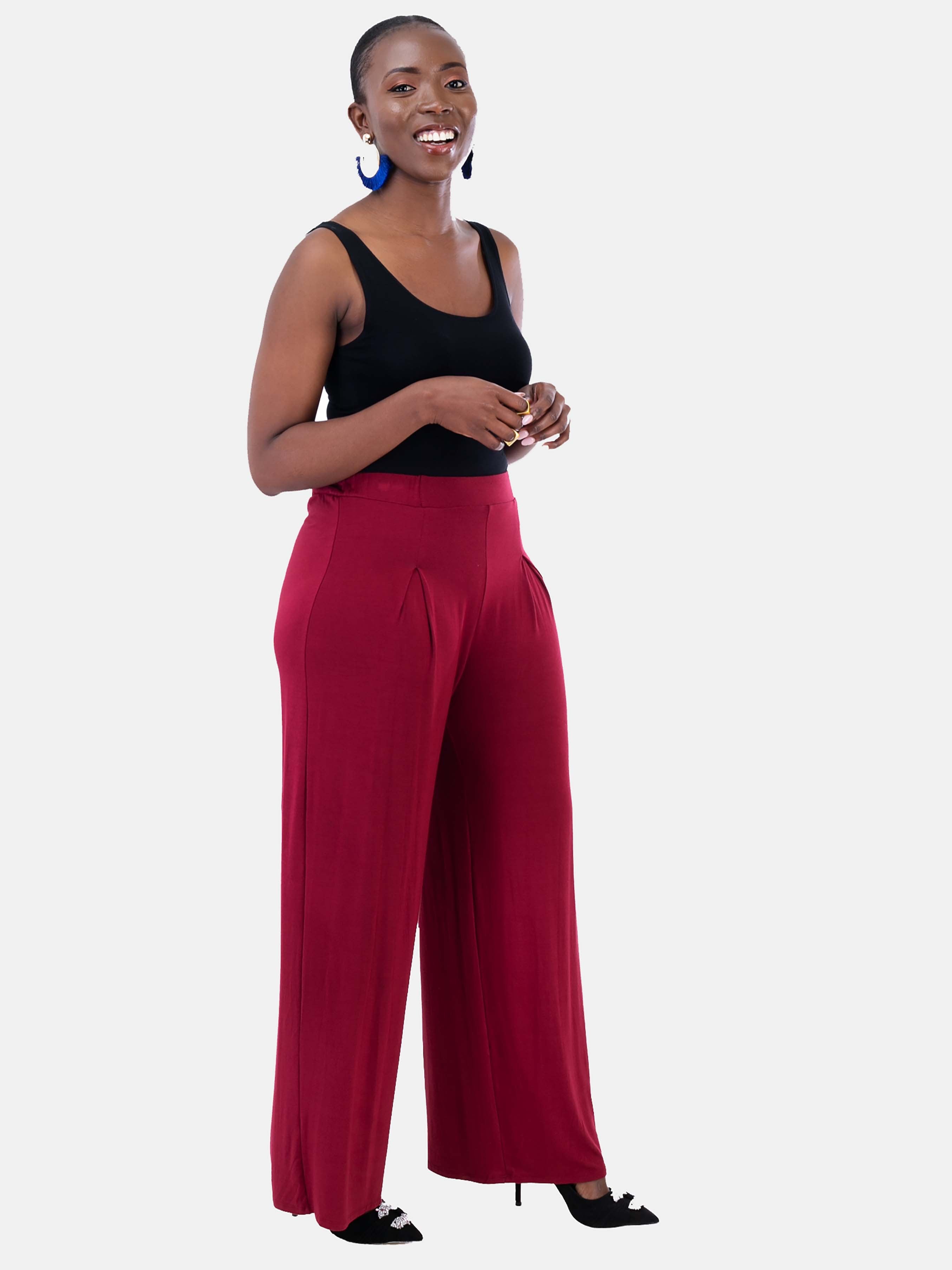 Vivo Loretta Palazzo Pants - Maroon - Shop Zetu