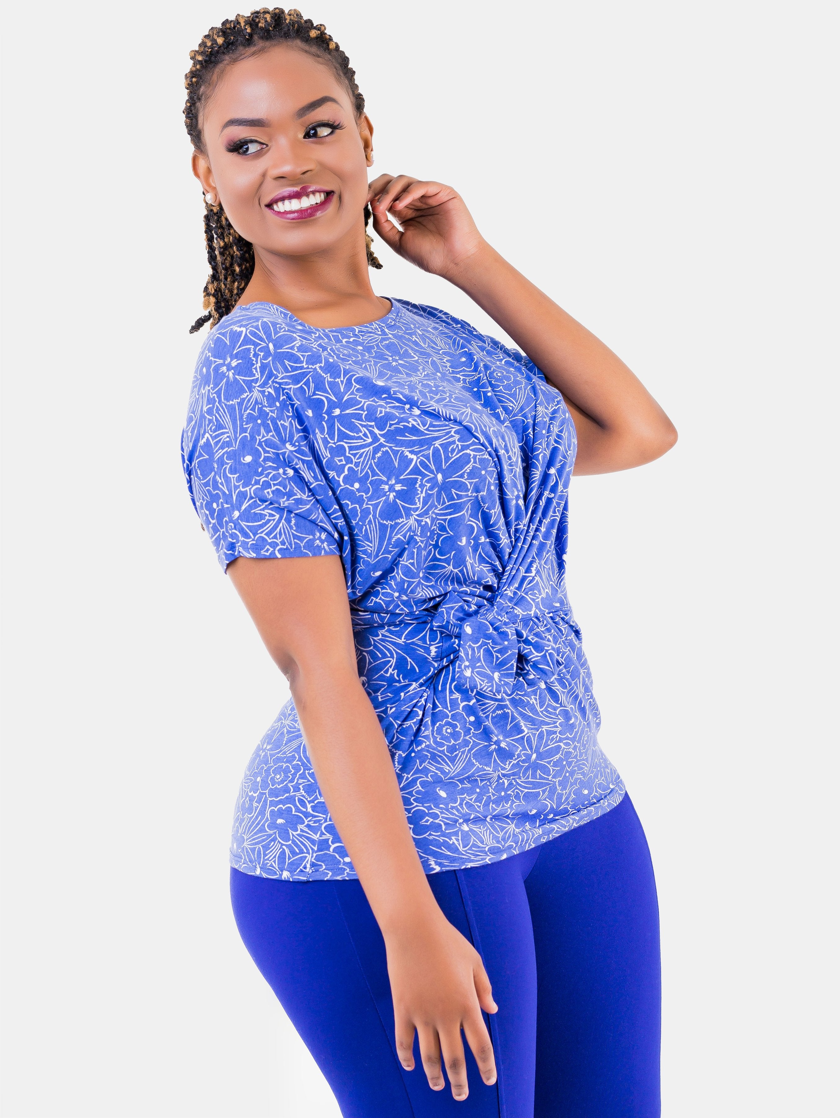 Vivo Mock Wrap Top - Blue - Shop Zetu