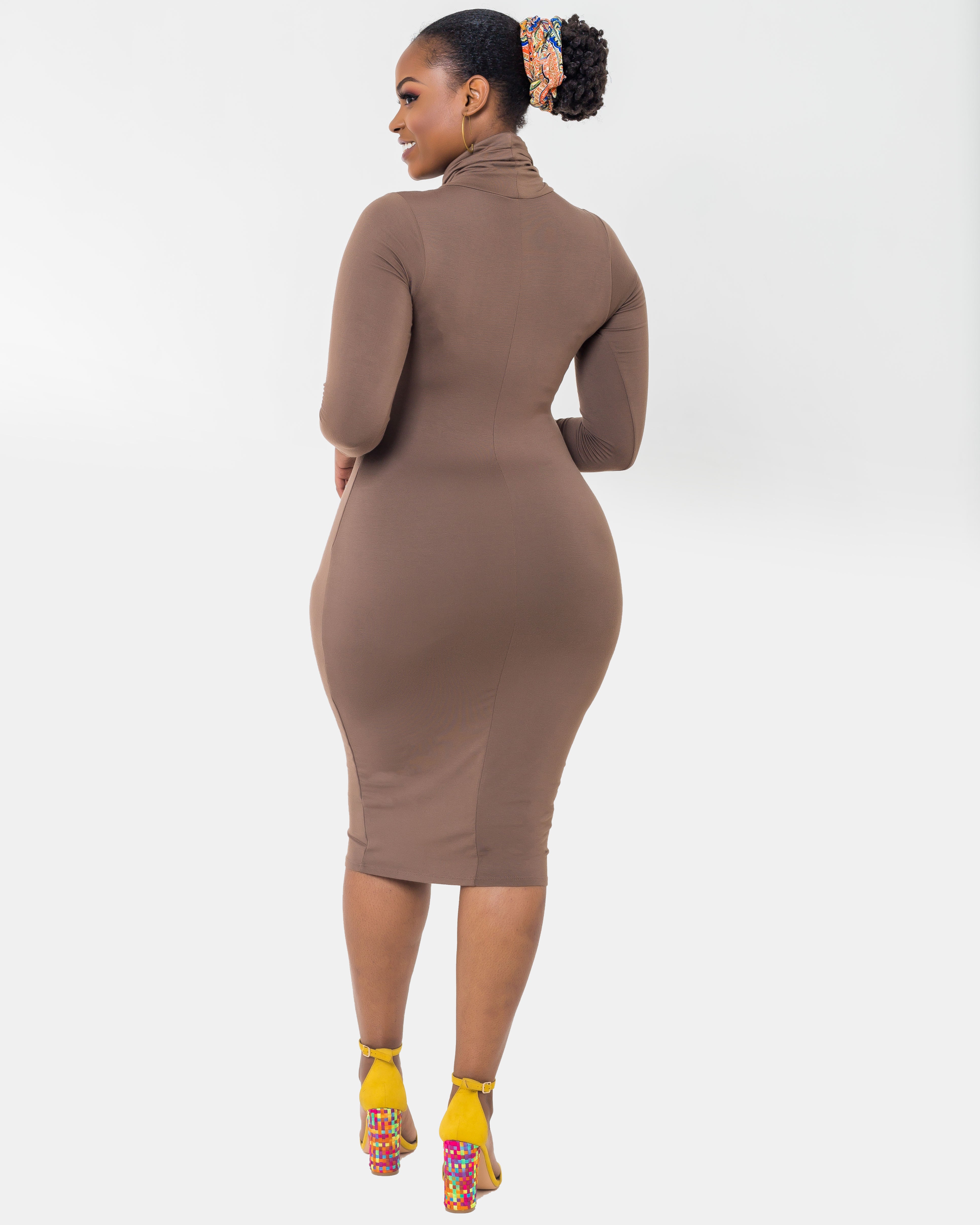 Vivo Brown Turtleneck Bodycon - Brown