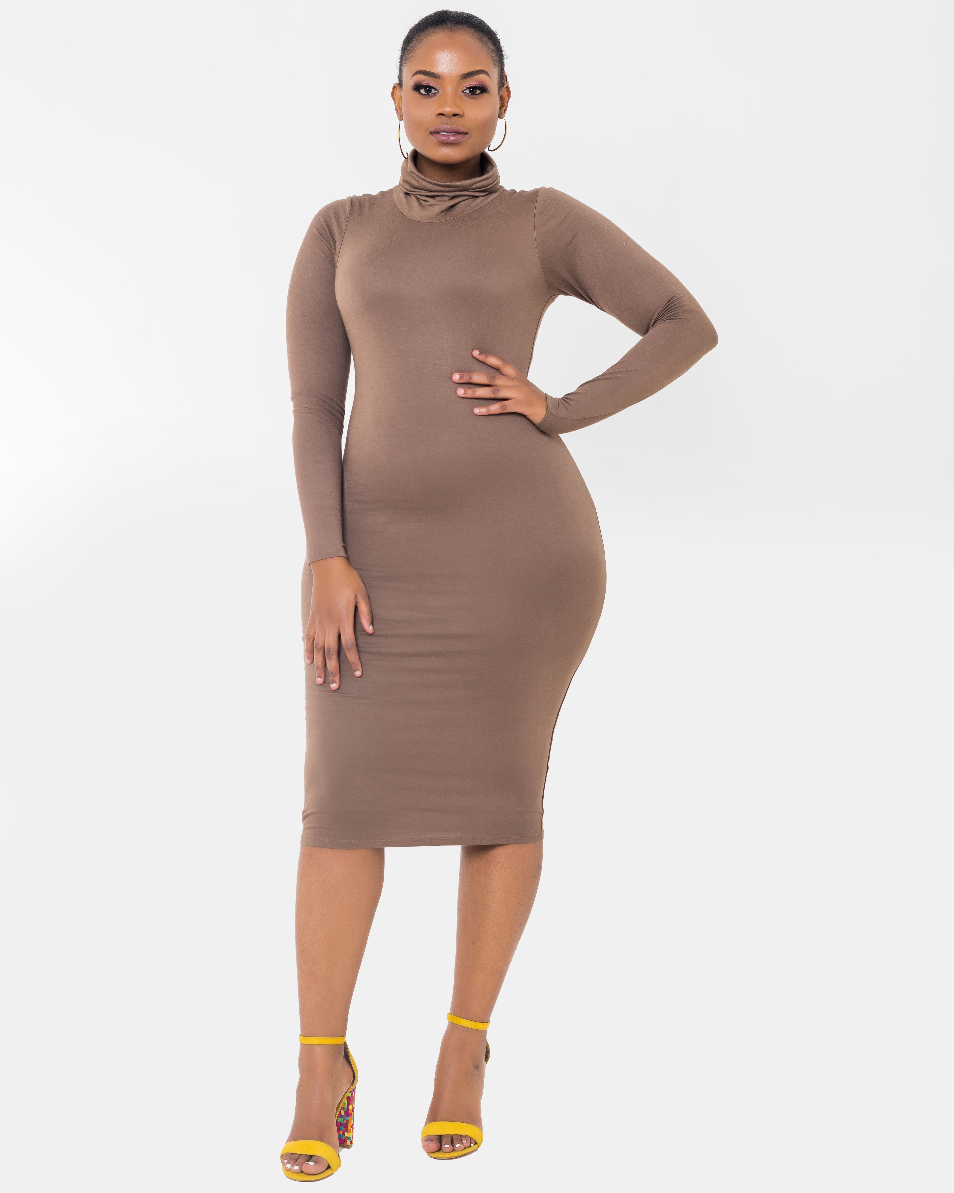 Vivo Brown Turtleneck Bodycon - Brown