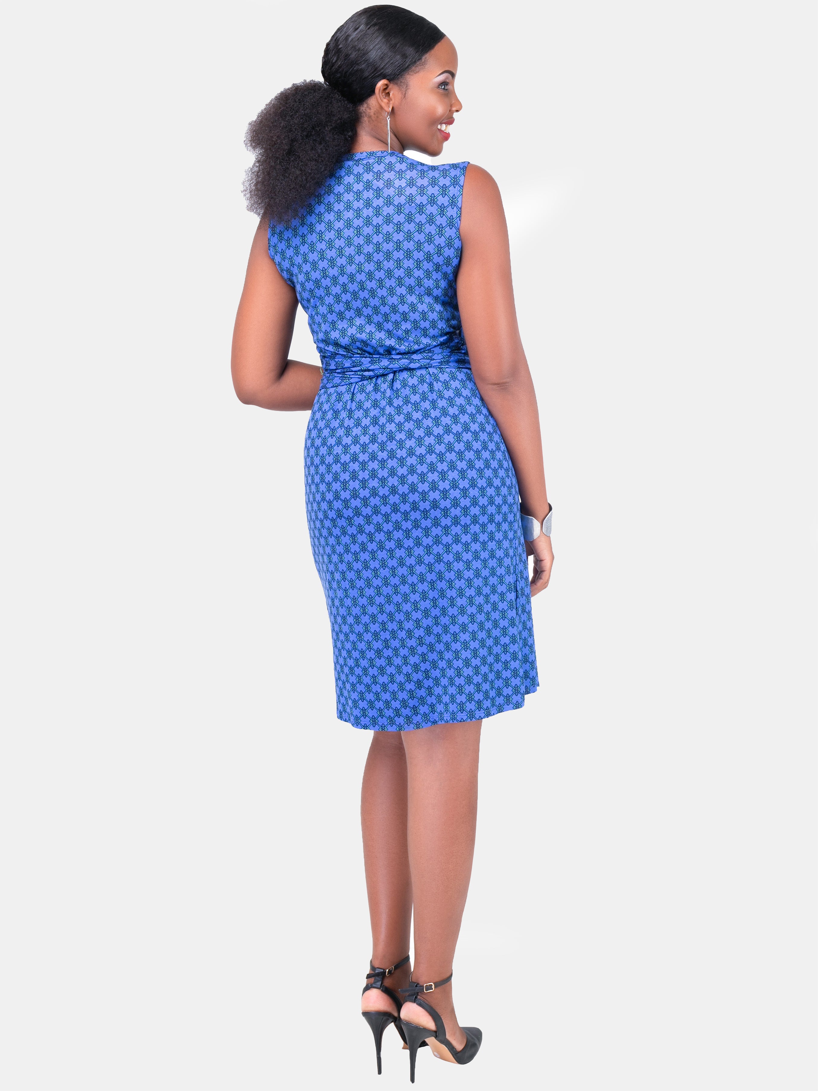 Vivo Sleeveless Wrap Knee Length Dress - Blue Print (Special Offer)