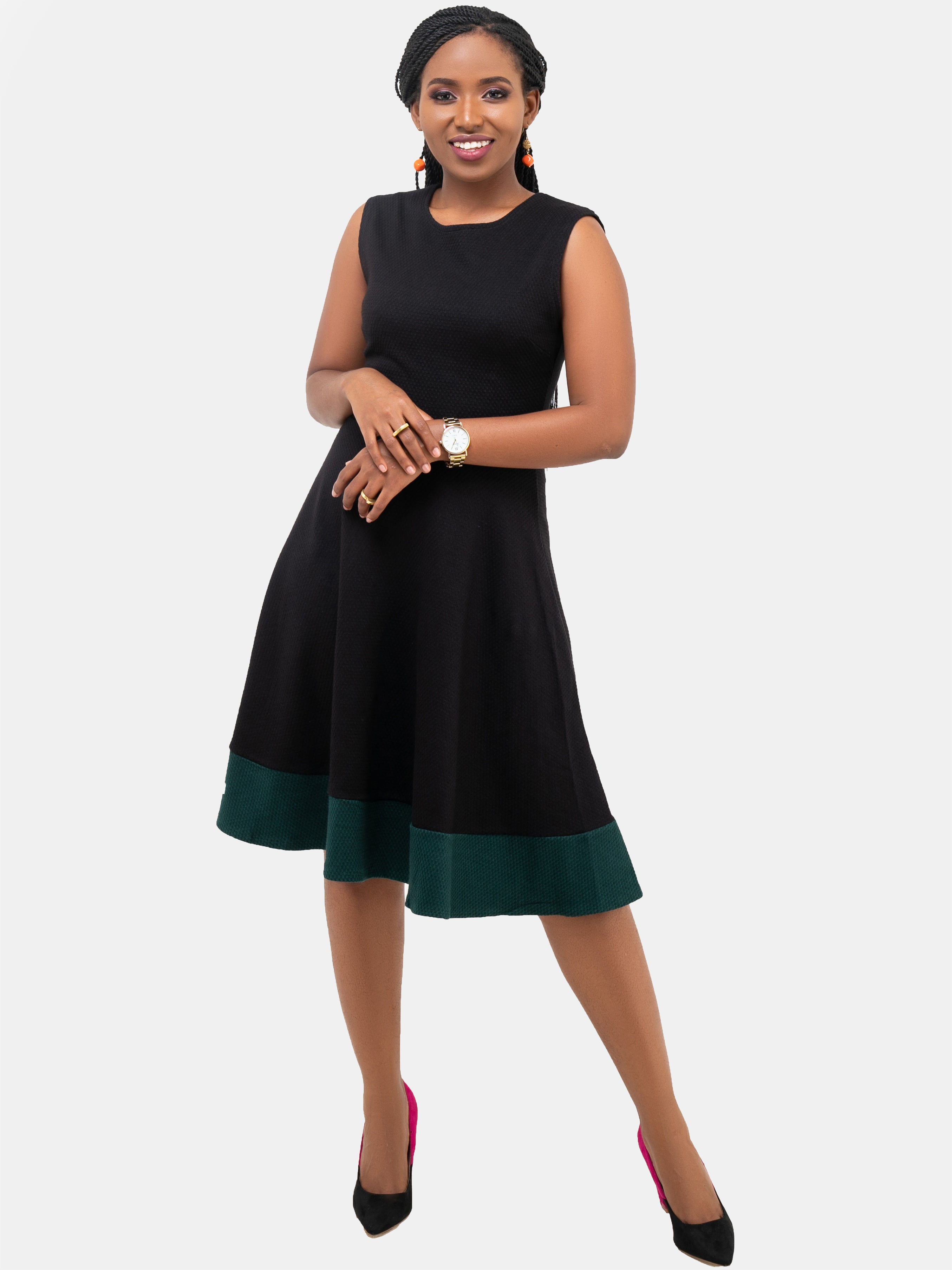 Vivo Zoya Circular Dress - Black/Dark Green