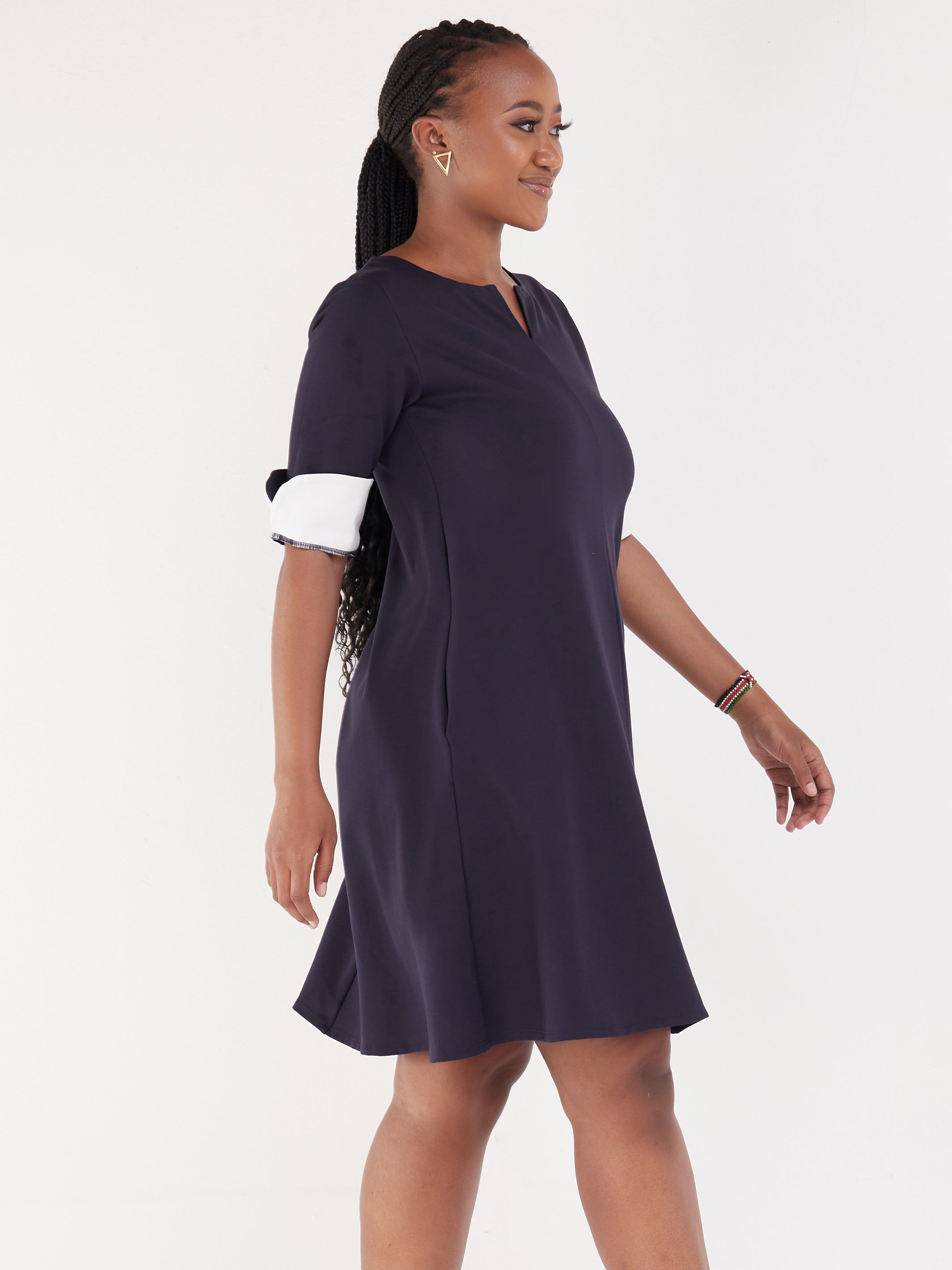 Vivo Zawadi Keyhole Dress - Navy / White
