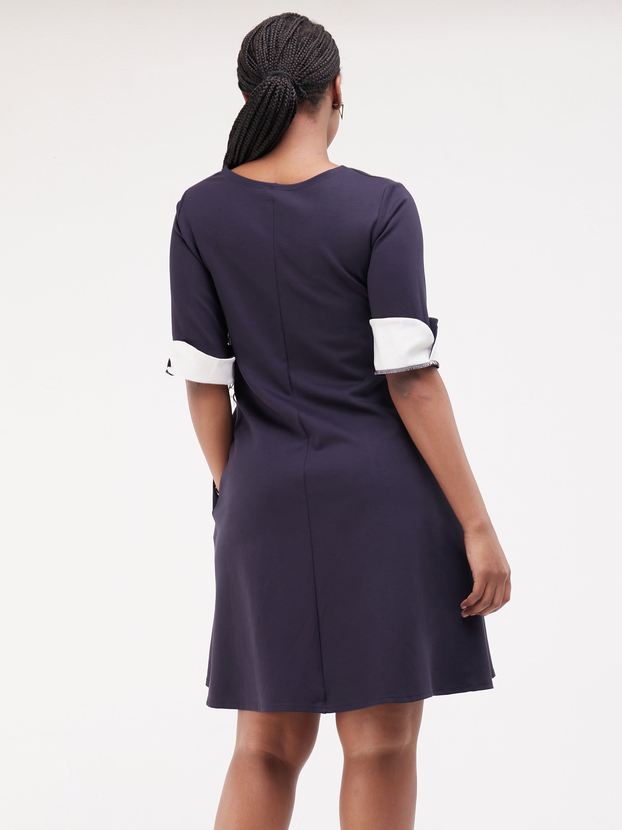Vivo Zawadi Keyhole Dress - Navy / White