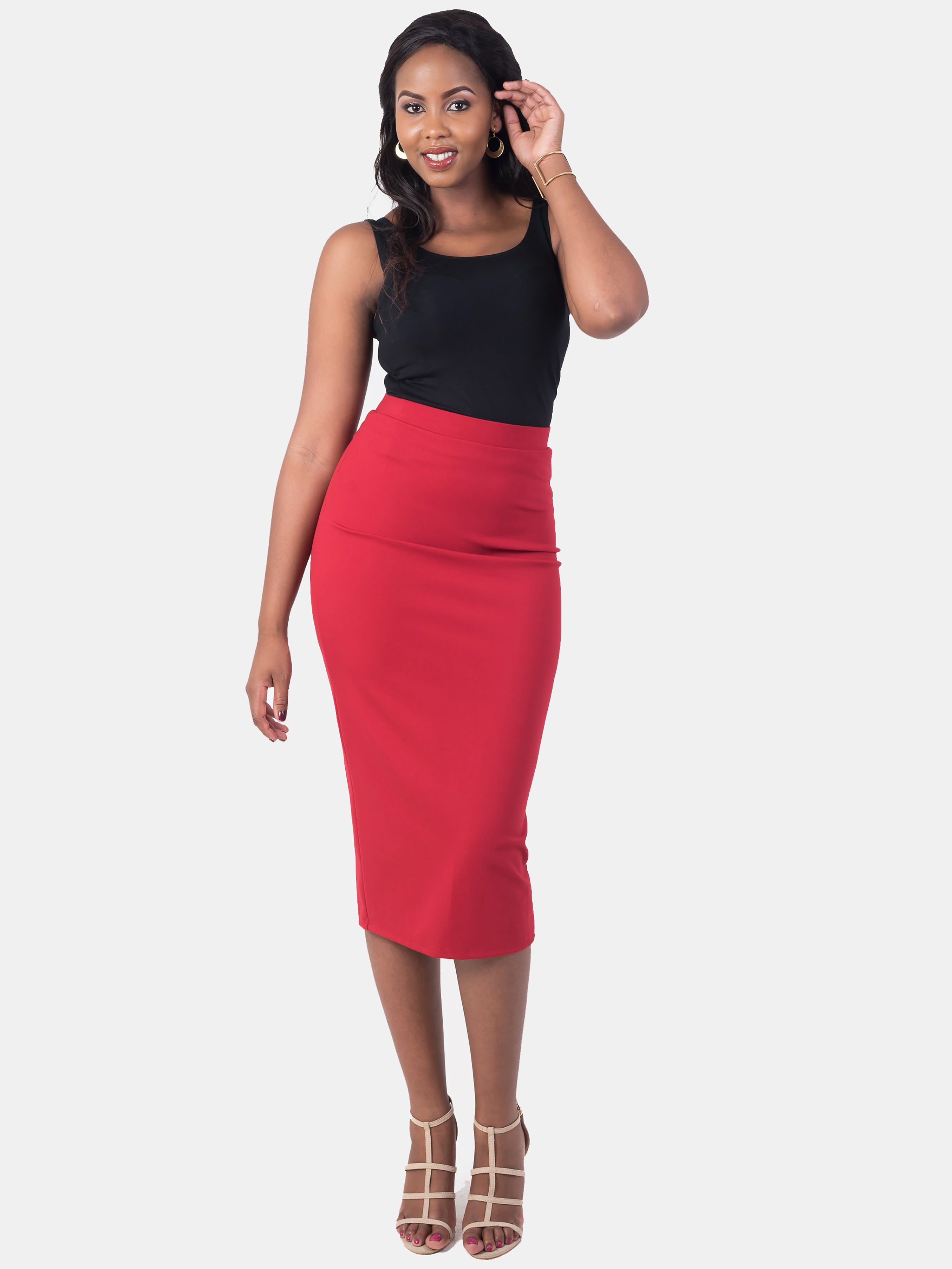 Vivo Basic Midi Pencil Skirt - Maroon