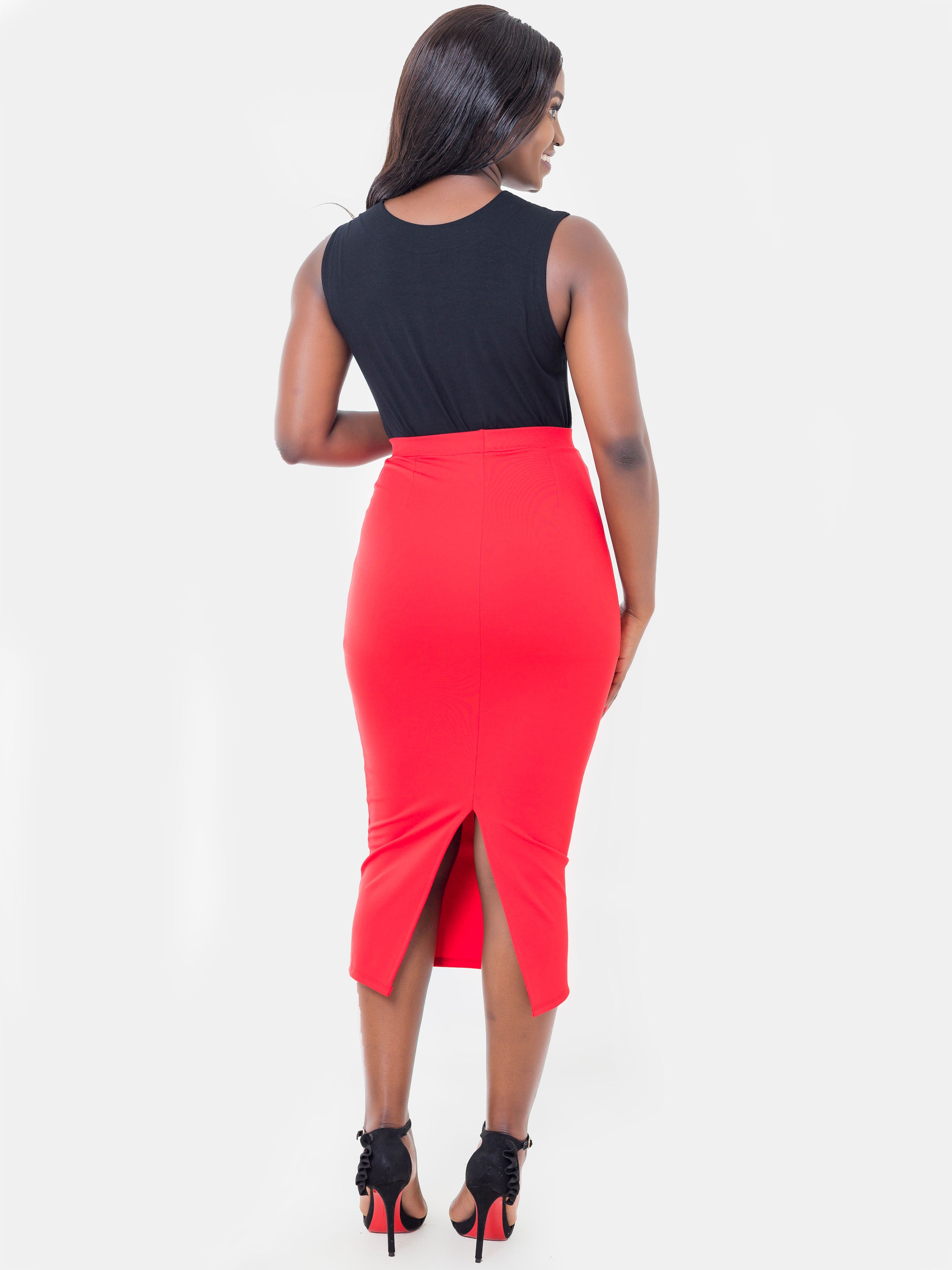 Vivo Basic Escape Midi Pencil Skirt - Dark Red