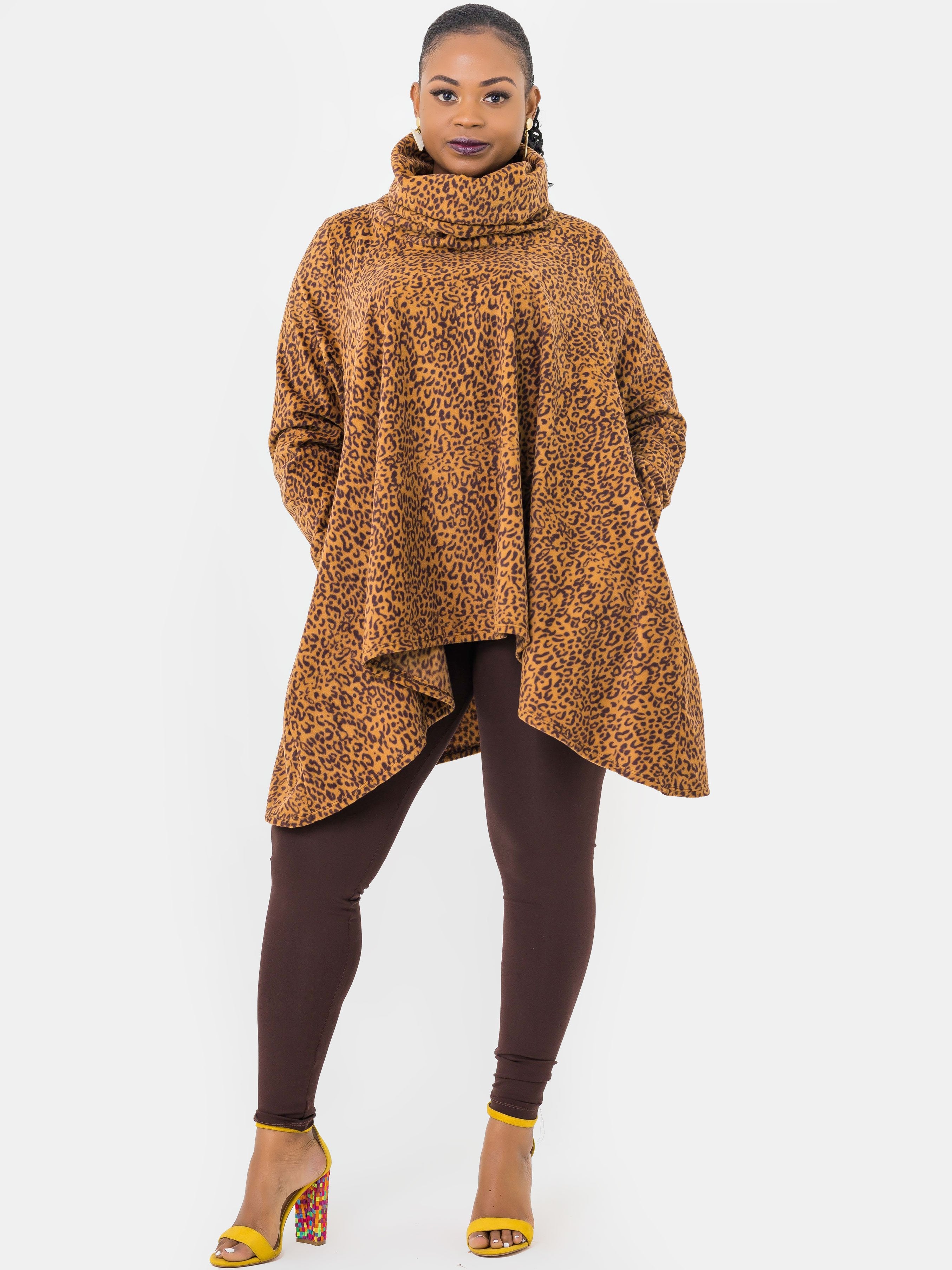 Vivo Imelda Cowl Sweater -  Brown Print - Shop Zetu