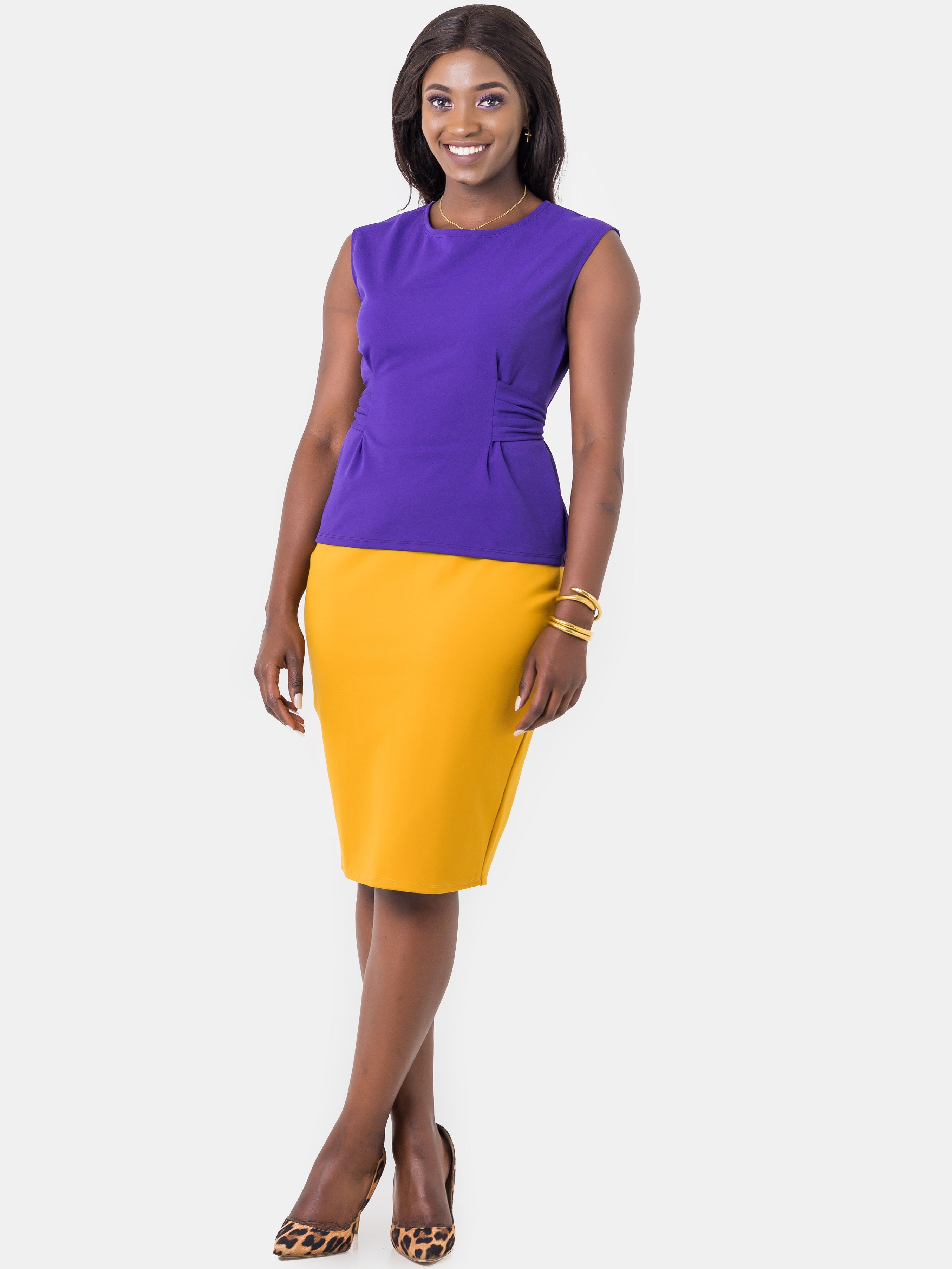 ShopZetu, Basic-Pencil-Skirt, Vivo, Mustard, Women