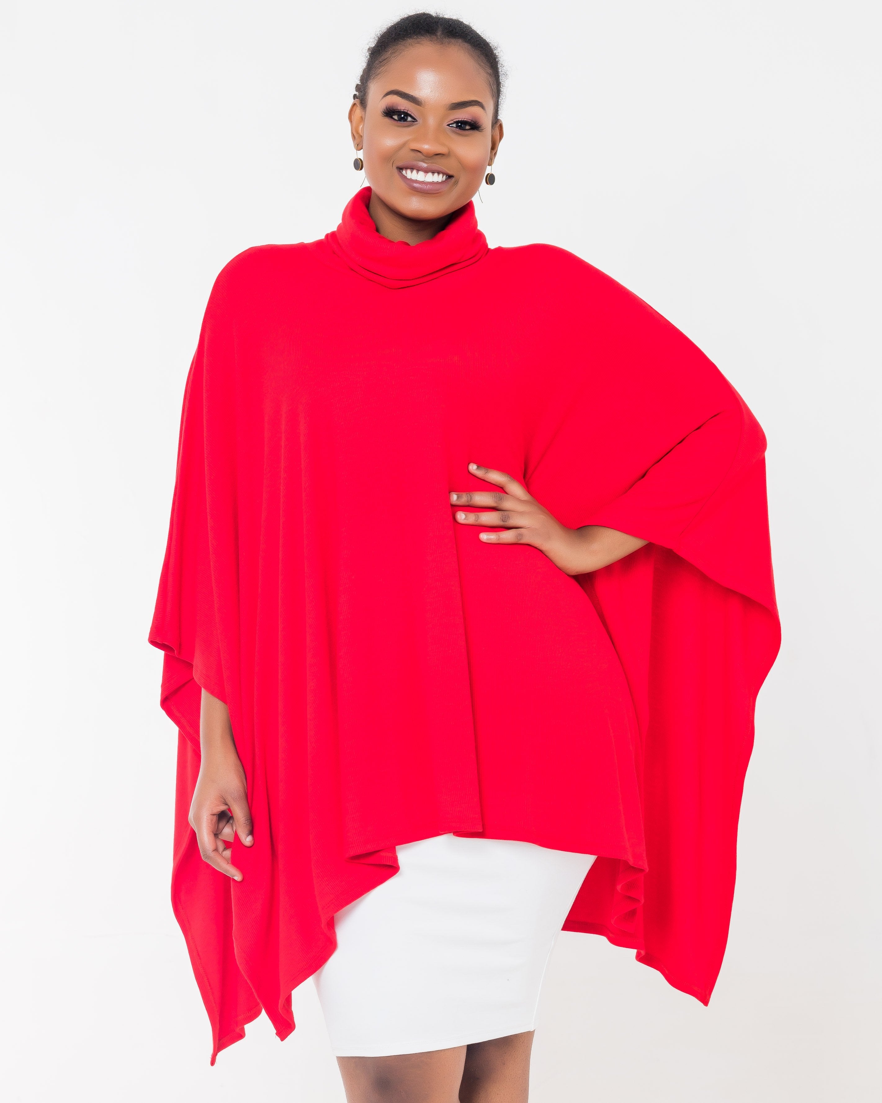 Vivo Ribbing Poncho - Red - Shop Zetu