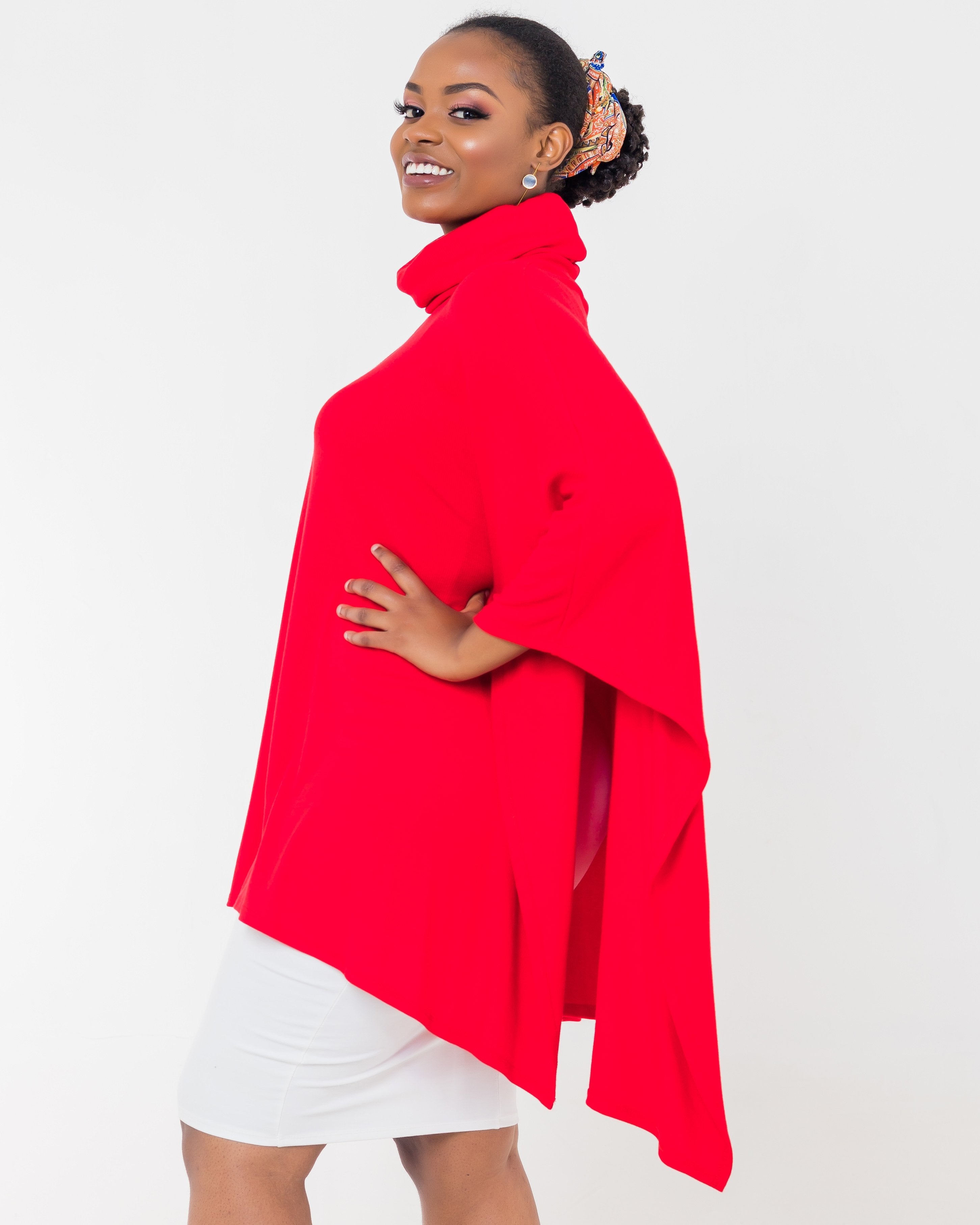 Vivo Ribbing Poncho - Red - Shop Zetu