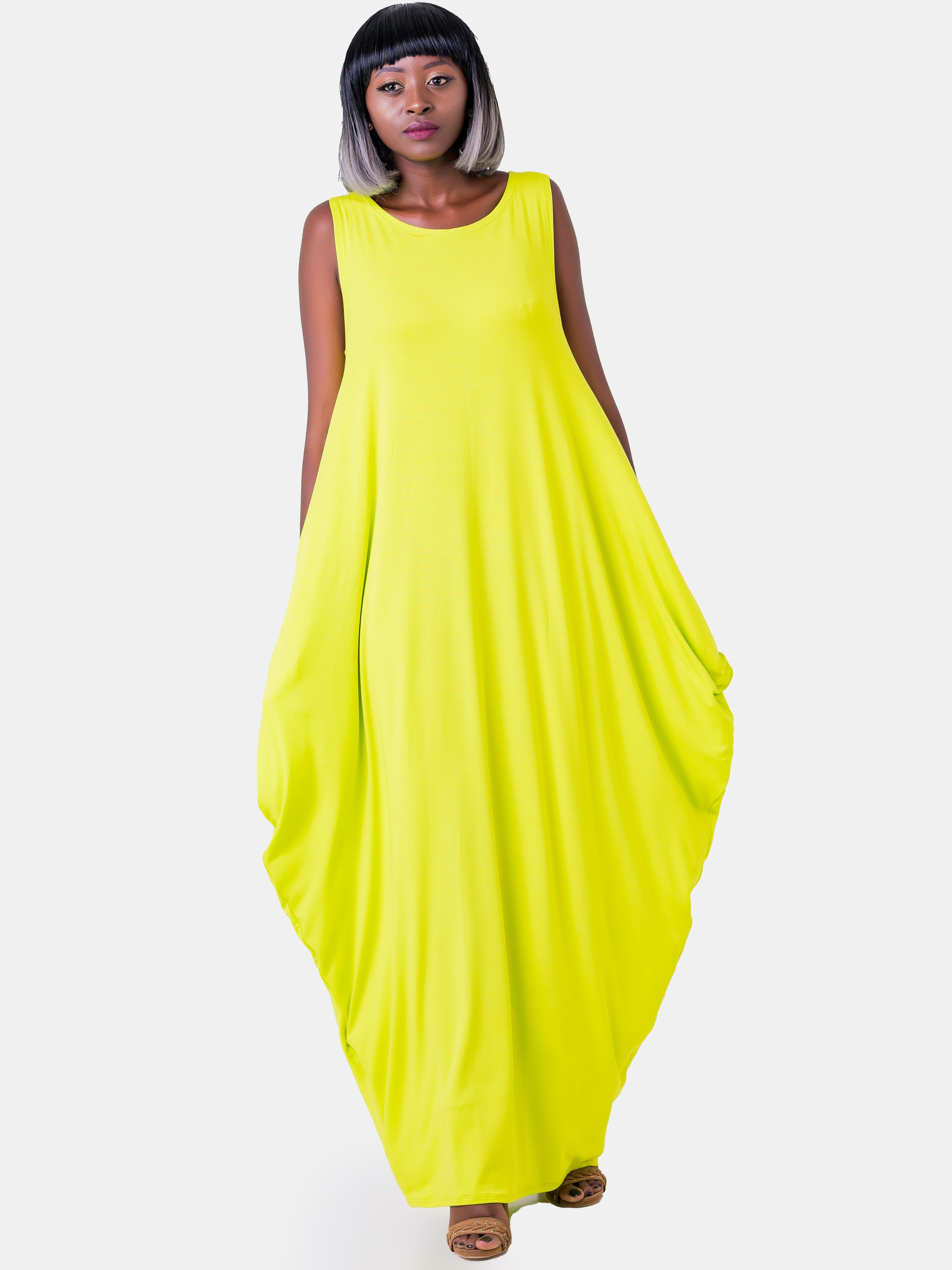 Vivo Basic Salma Maxi Boat Neck Dress Lime Green Vivo Fashion Group Kenya