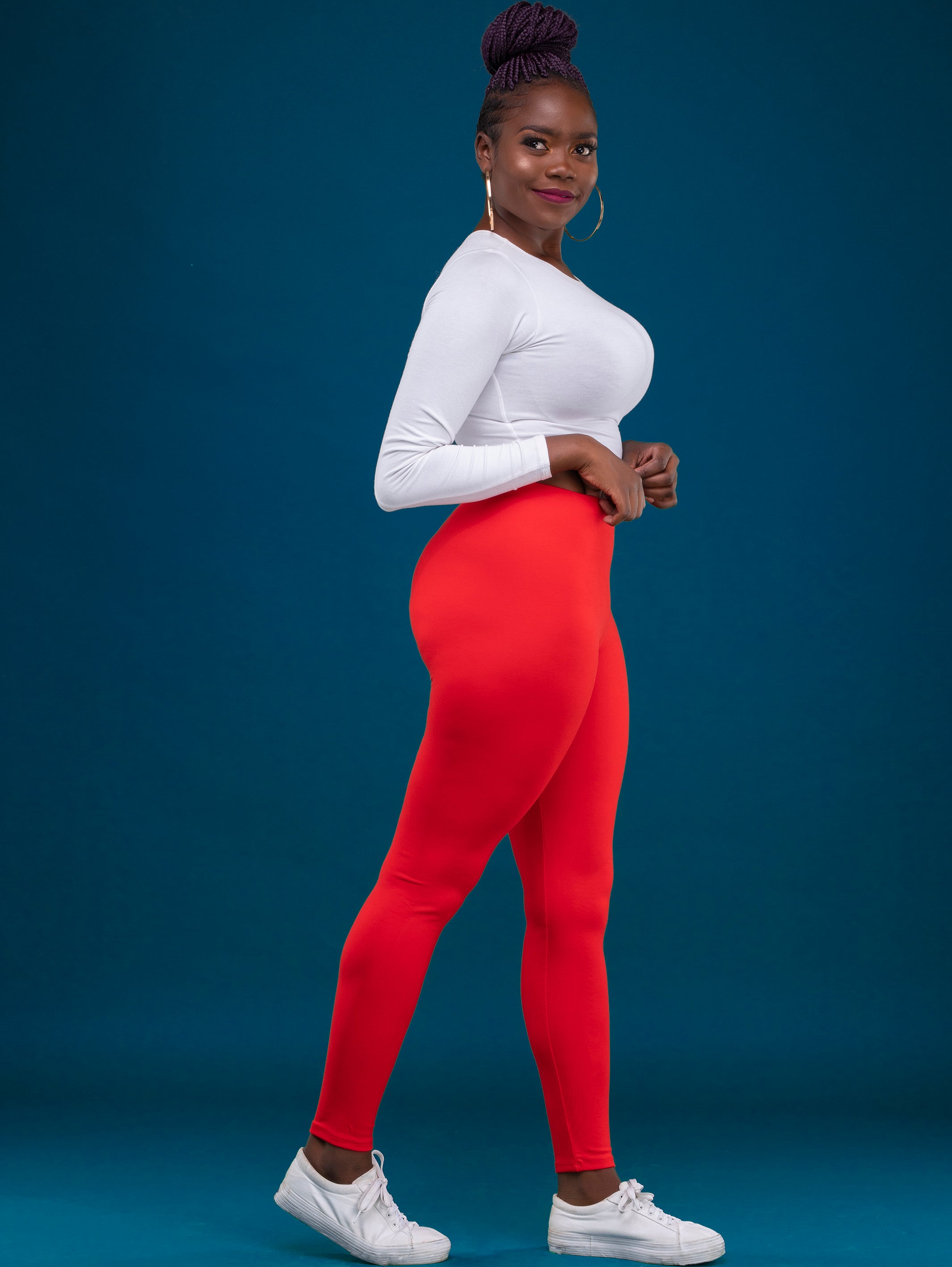 Zoya Basic Full Length Leggings - Red