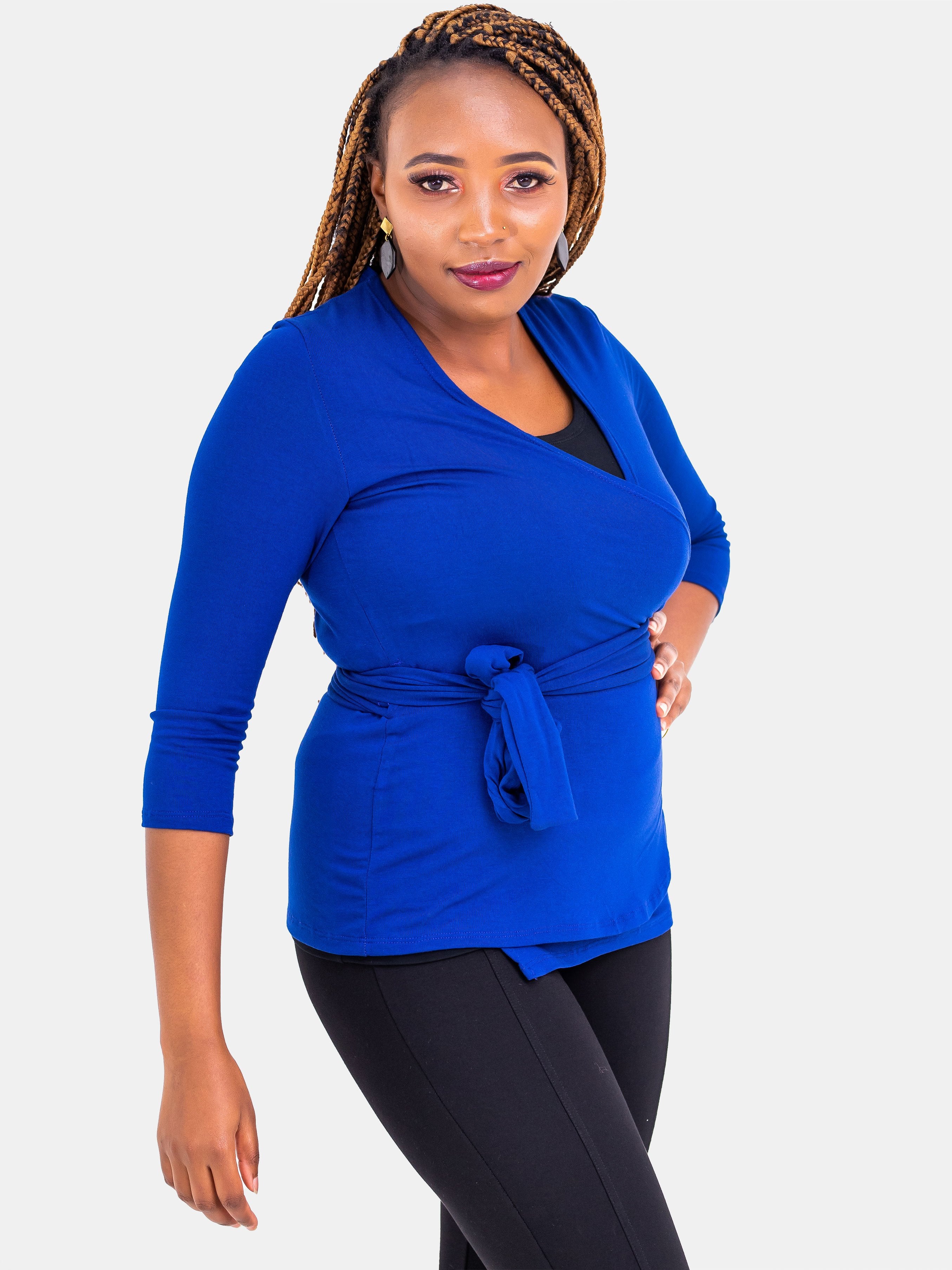 Vivo 3/4 Sleeve Wrap Top - Blue - Shop Zetu