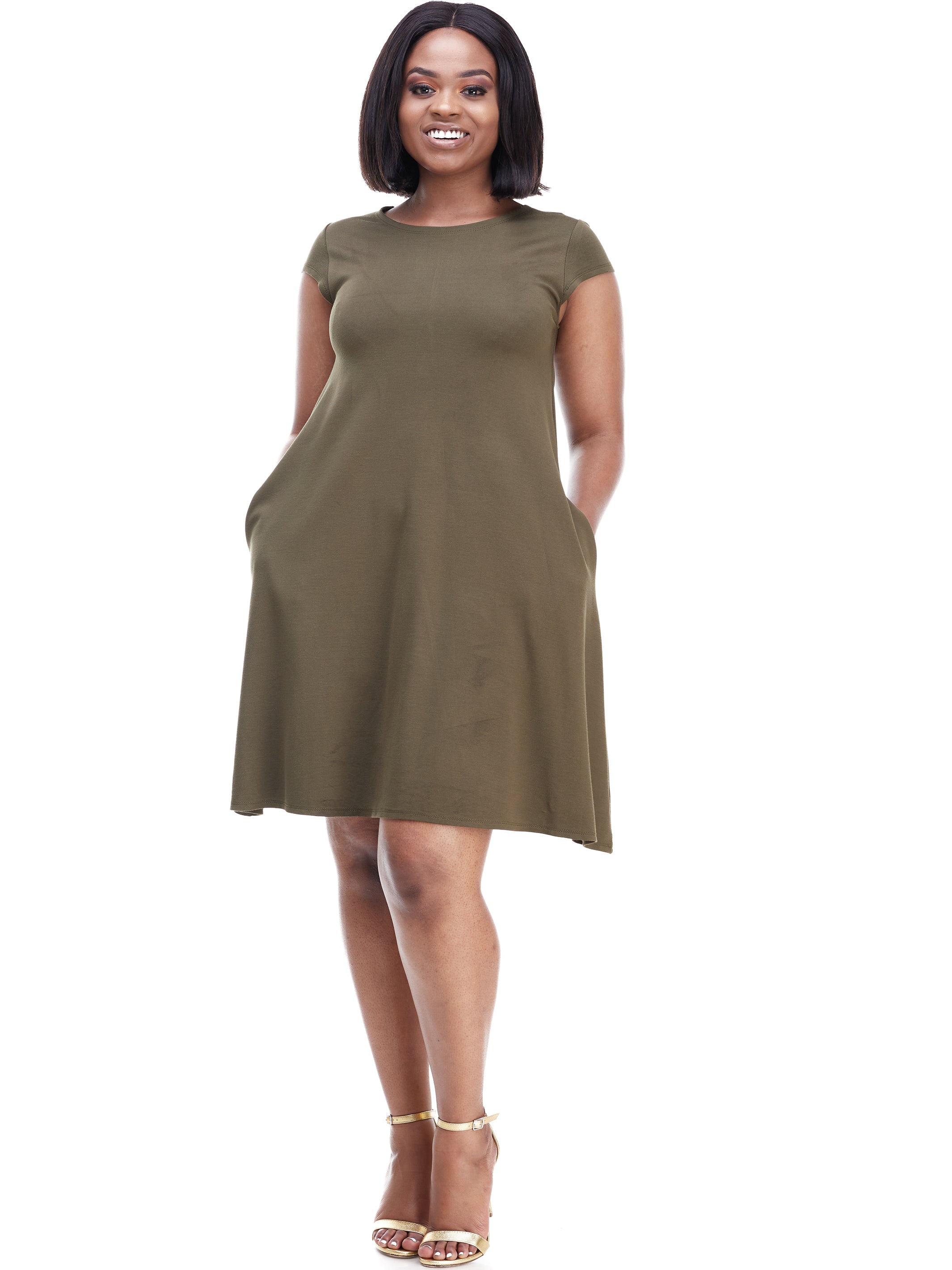 Vivo Basic Kena Tent Knee Length Dress - Hunters Green