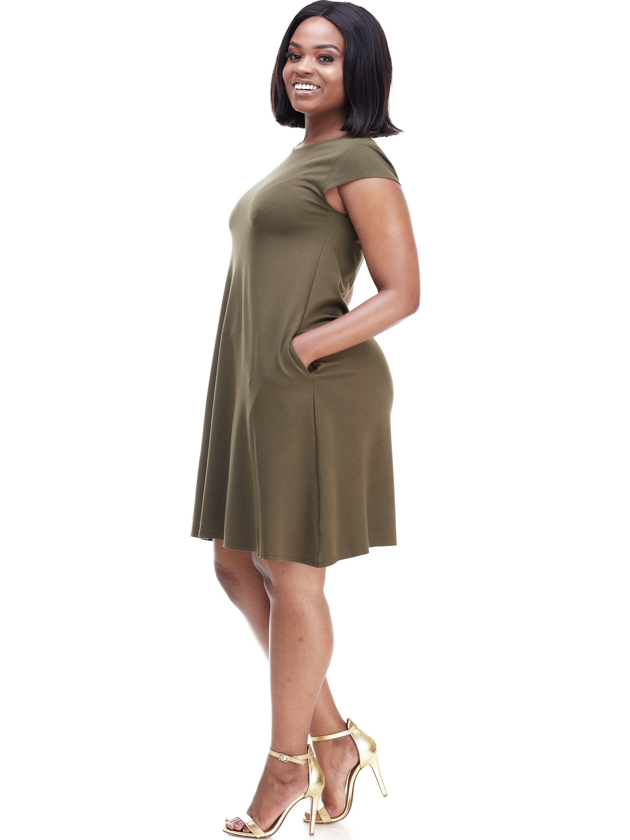 Vivo Basic Kena Tent Knee Length Dress - Hunters Green