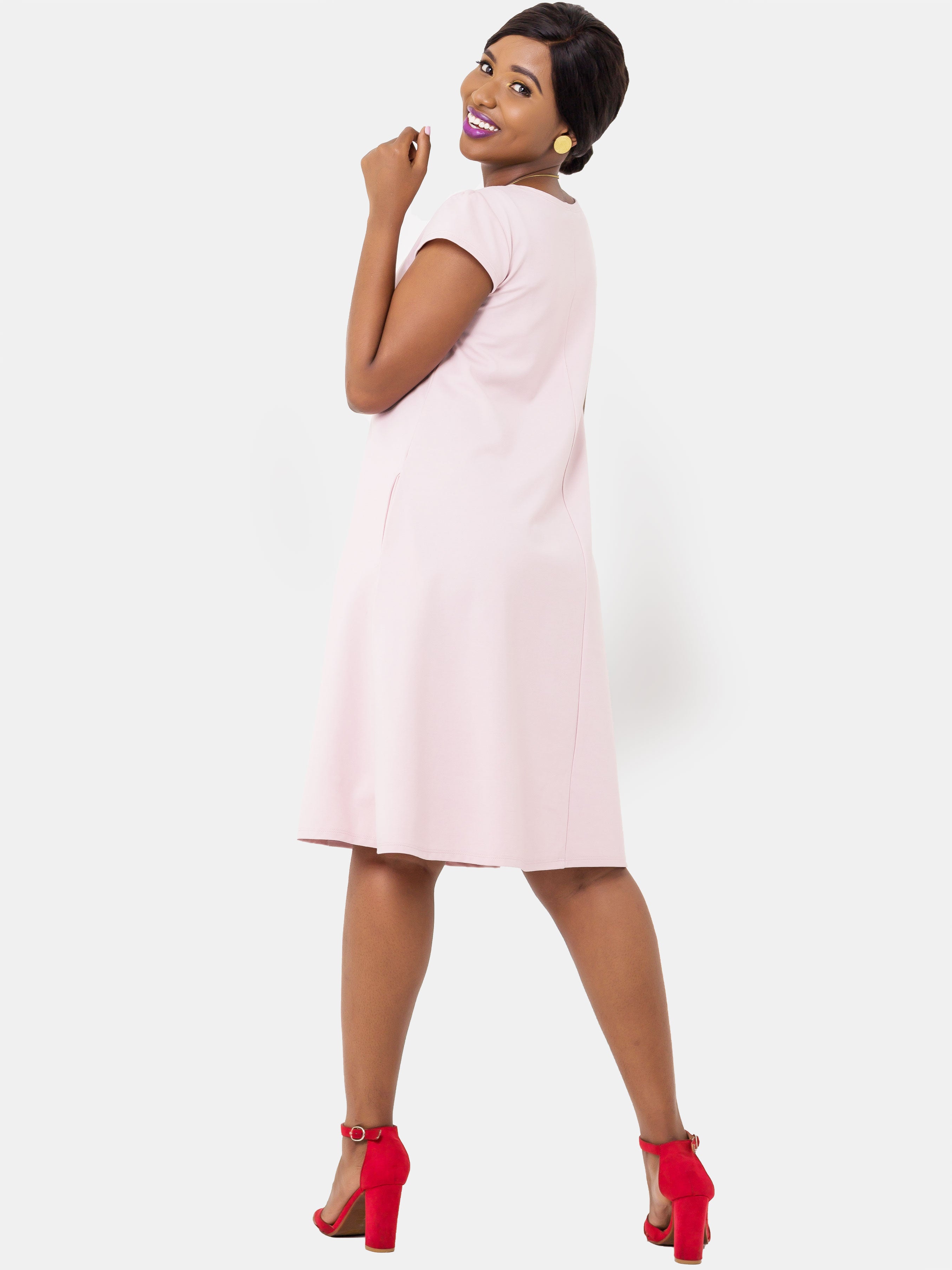 Vivo Basic Kena Tent Knee Length Dress - Peach