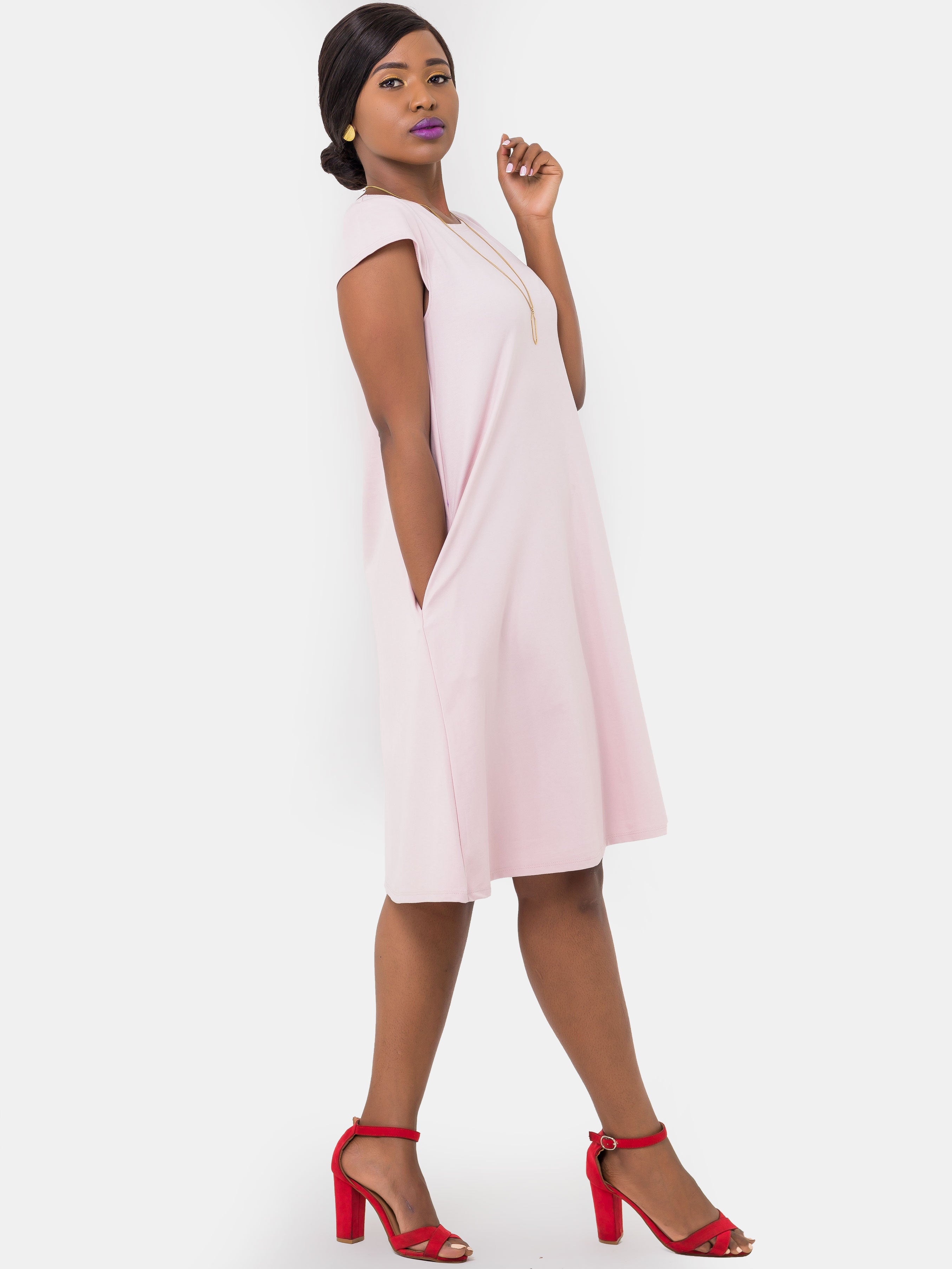 Vivo Basic Kena Tent Knee Length Dress - Peach