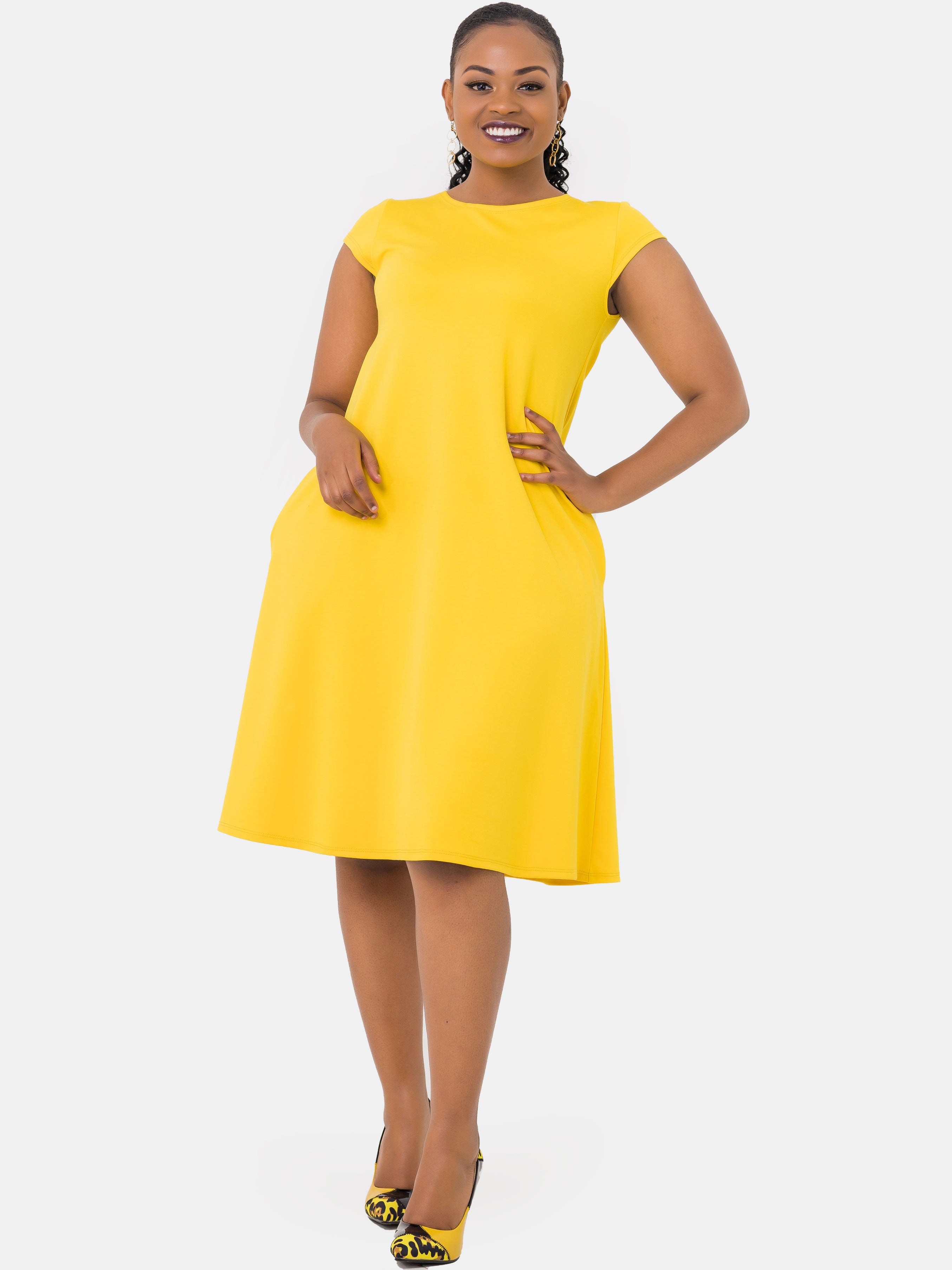 Vivo Basic Kena Tent Knee Length Dress - Yellow