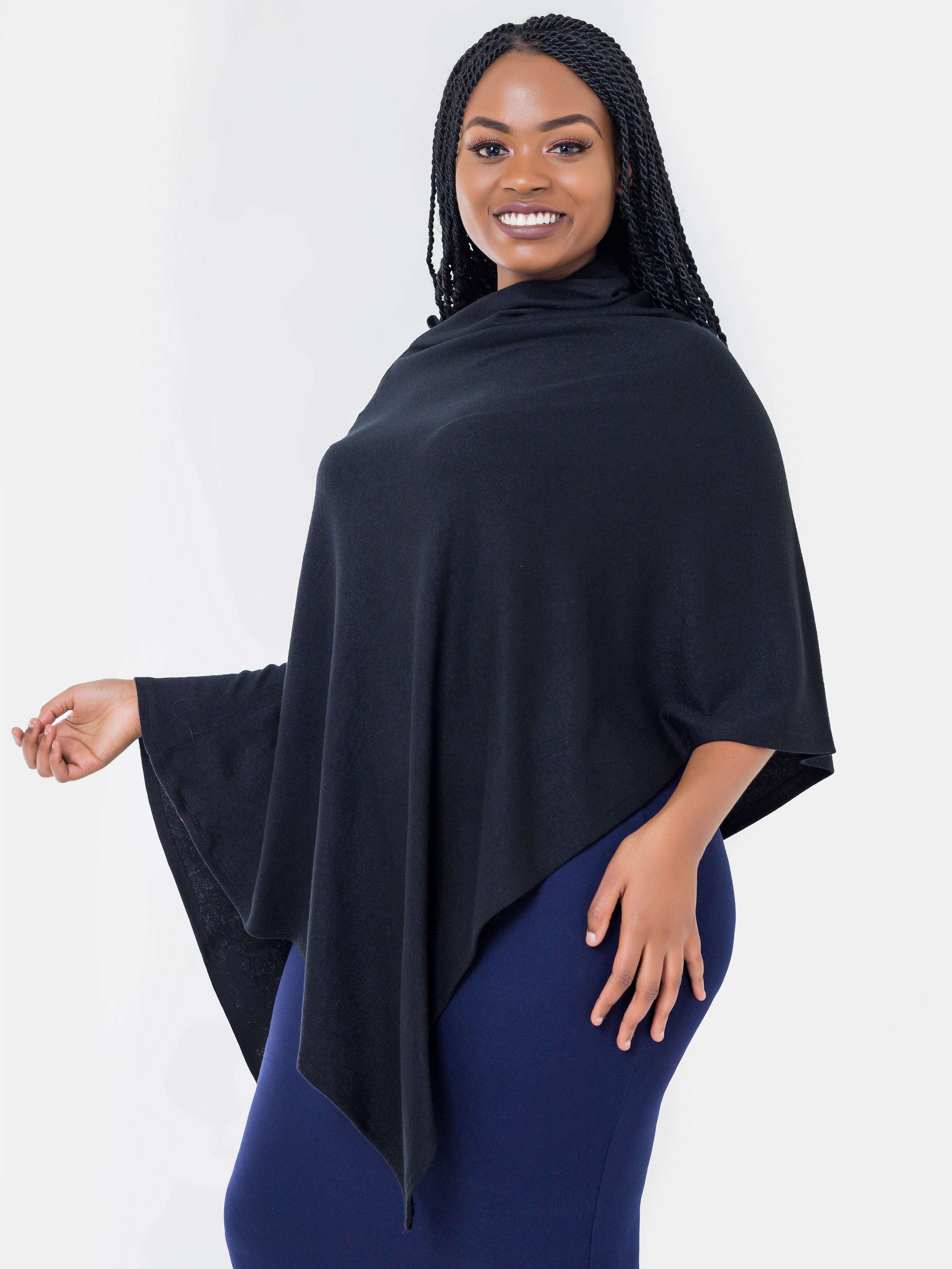 Vivo Asymmetric Poncho - Black - Shop Zetu