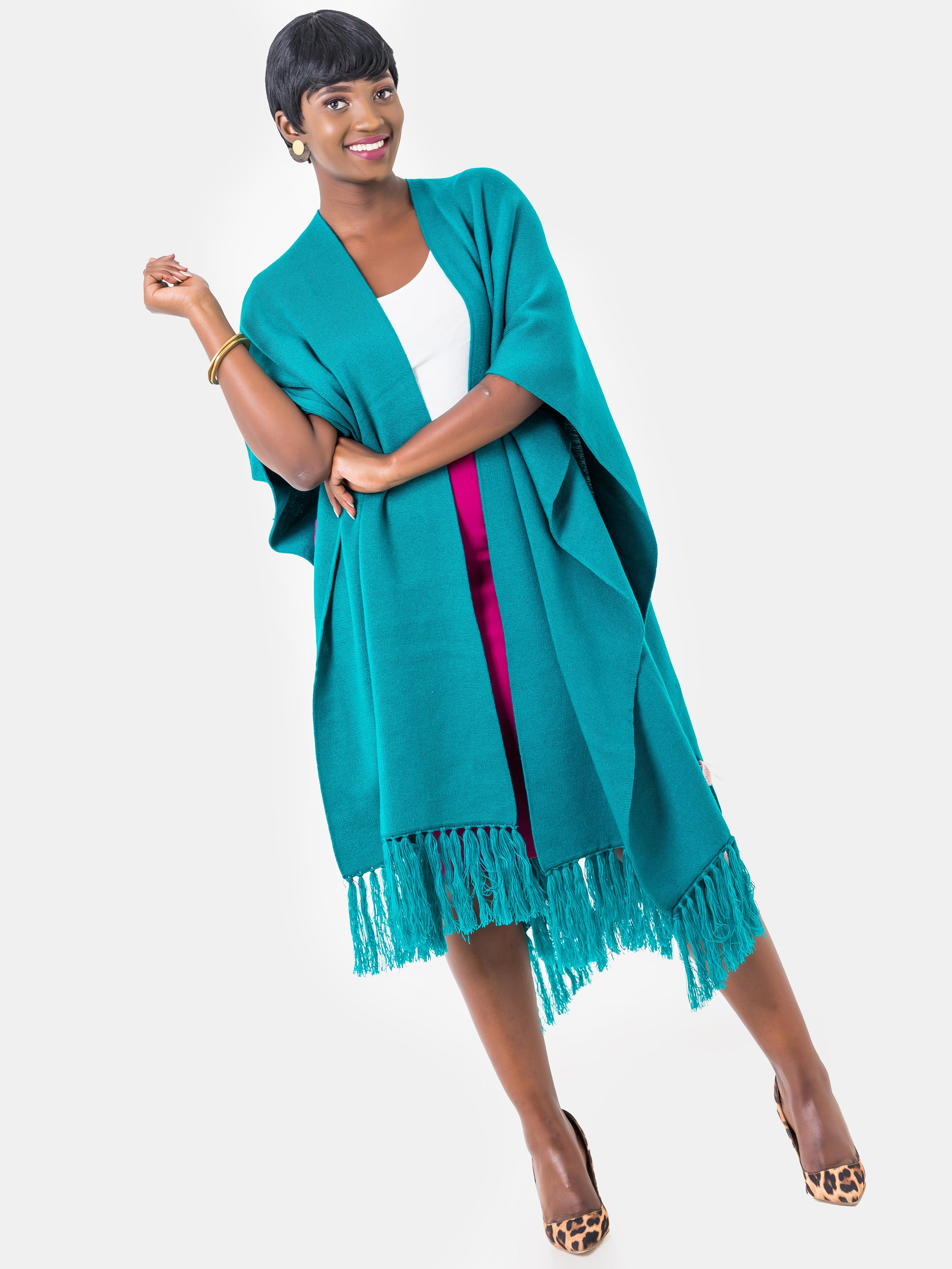 Vivo Basic Double Layered Wrap Poncho - Turquoise