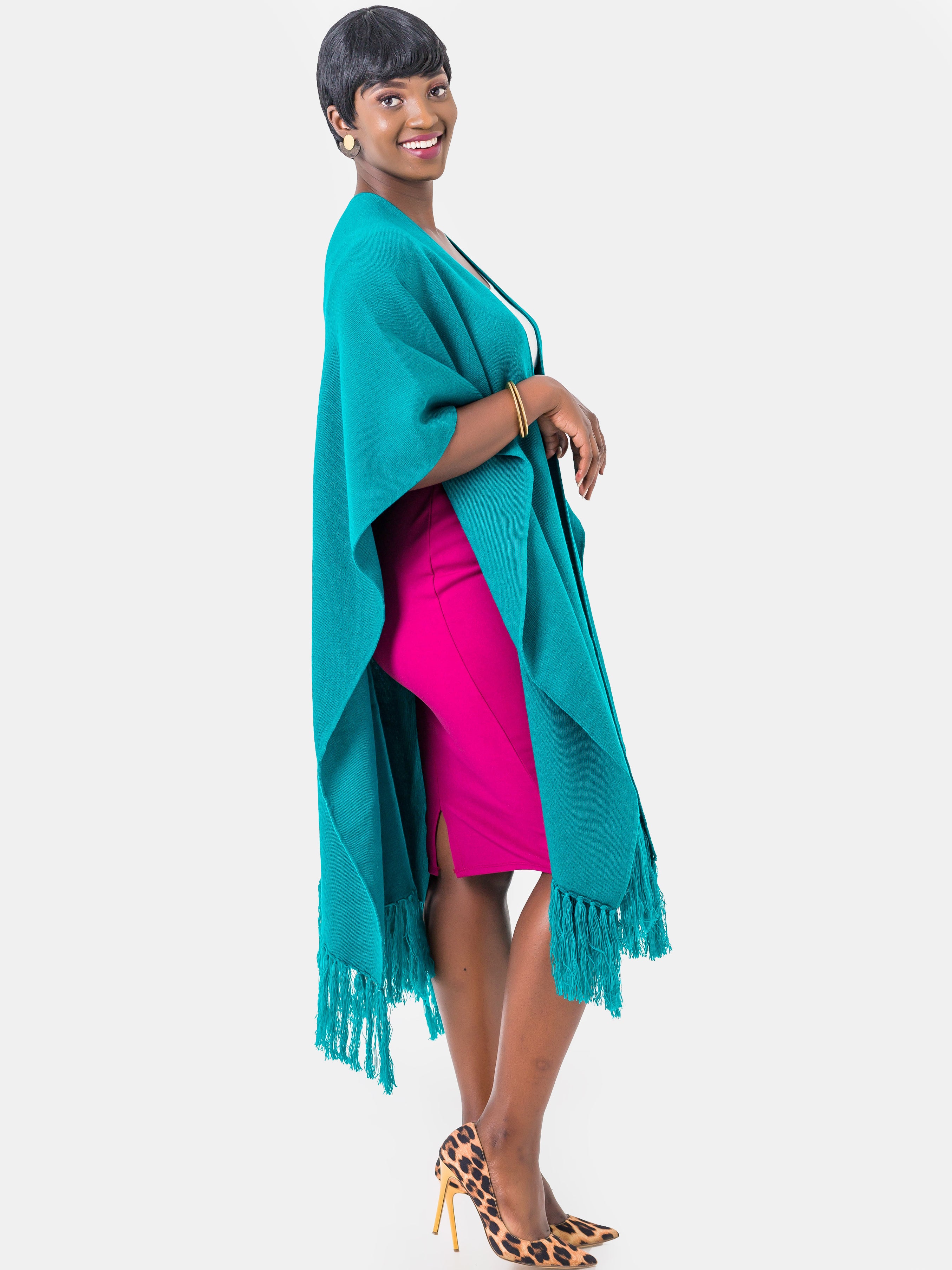 Vivo Basic Double Layered Wrap Poncho - Turquoise