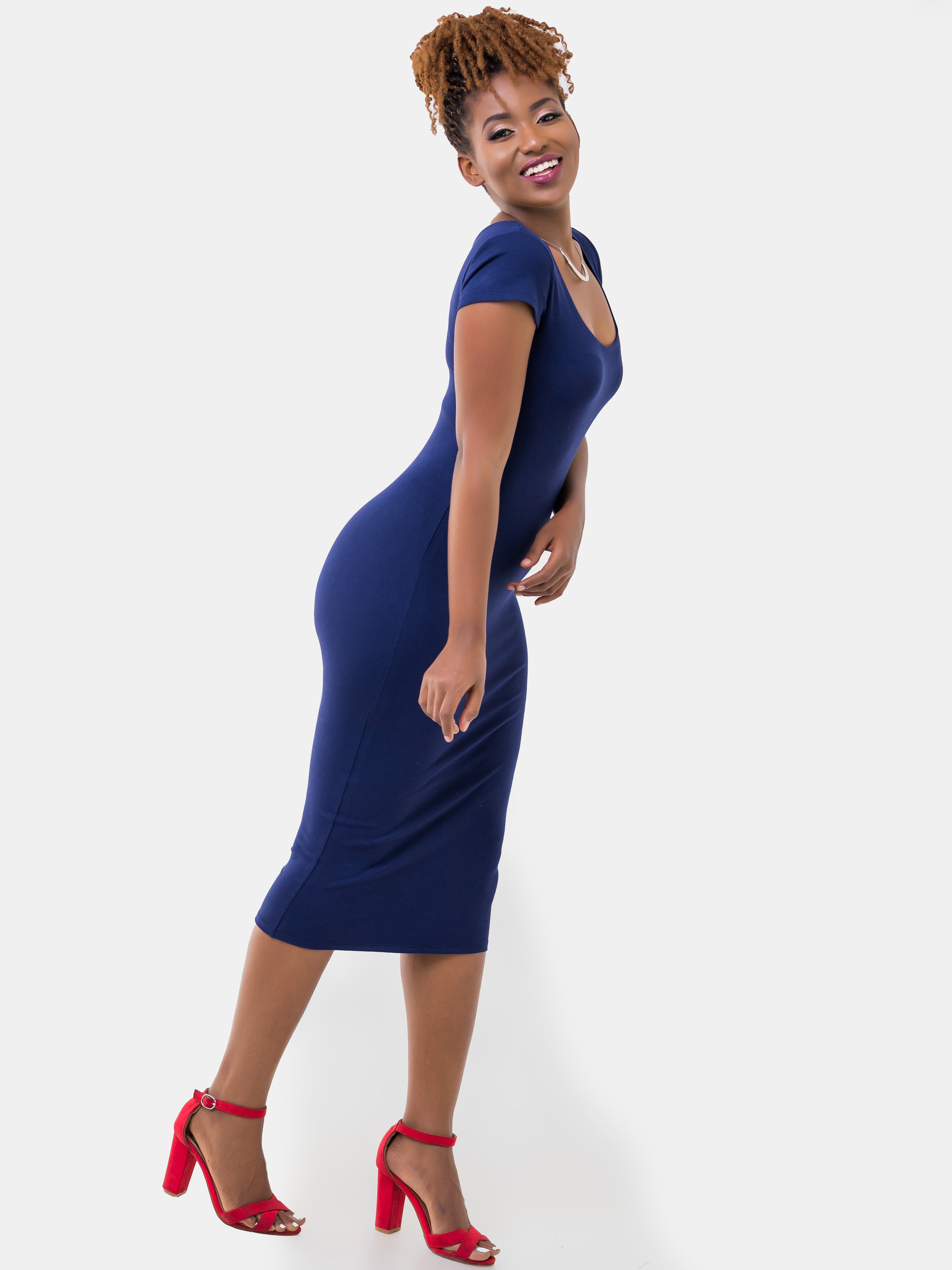 Vivo Basic Cap Sleeved Leila Dress - Navy Blue