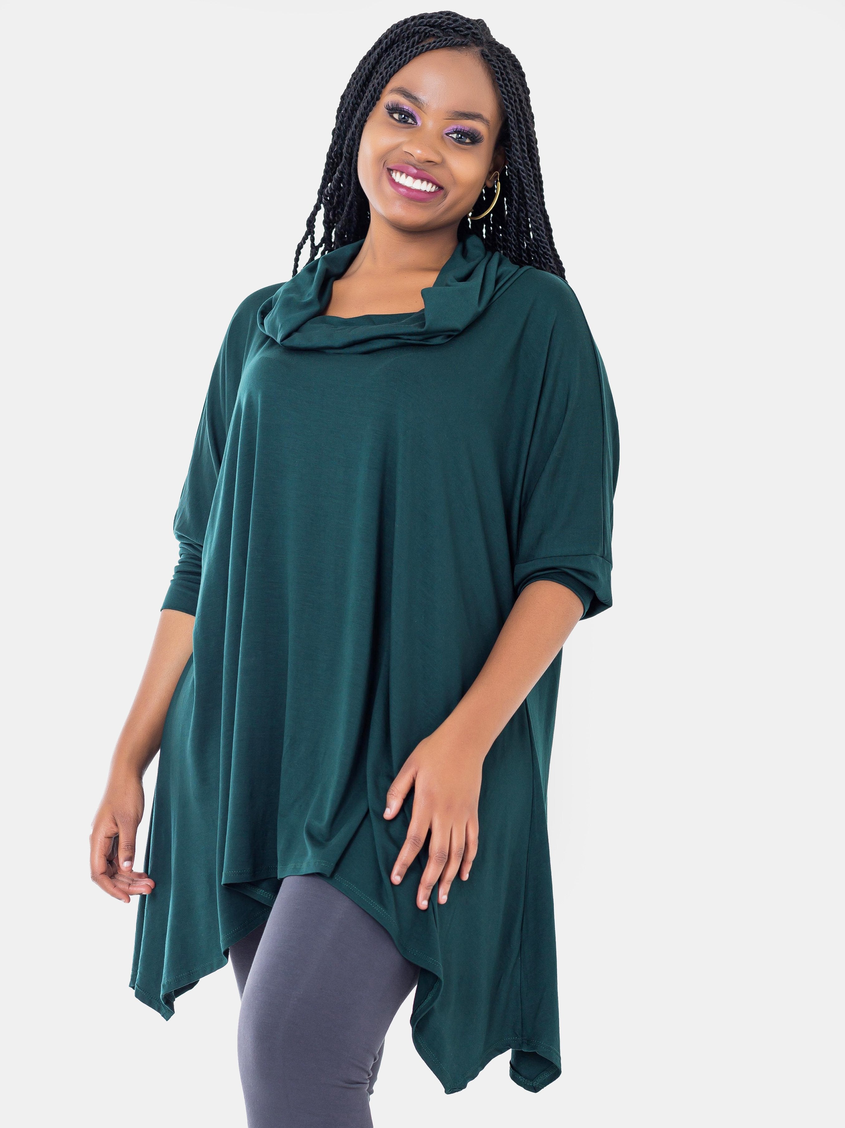 Vivo Angela Cowl Top - Dark Green - Shop Zetu