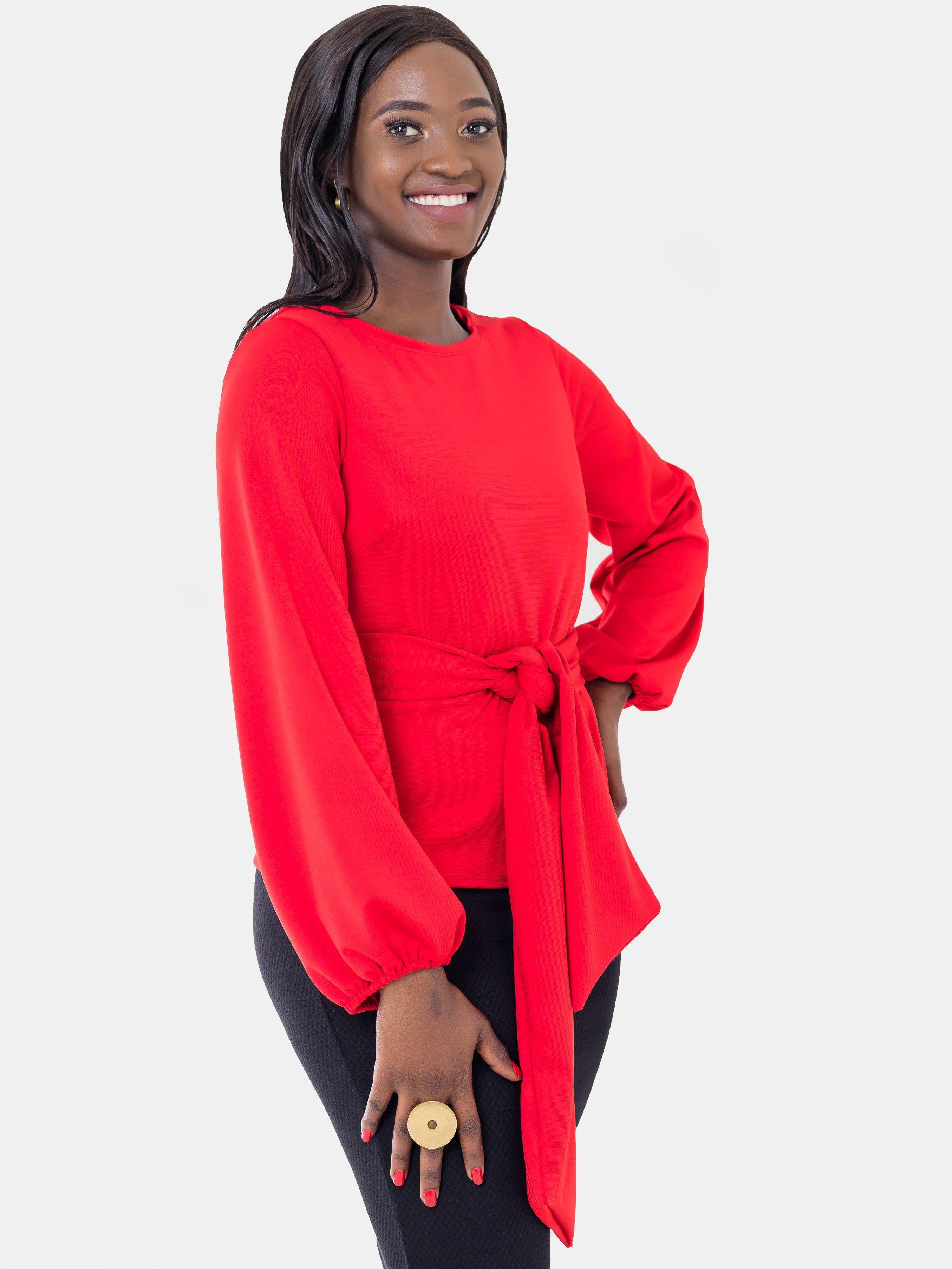 Vivo Nova Bishop Sleeve Top - Red - Shop Zetu