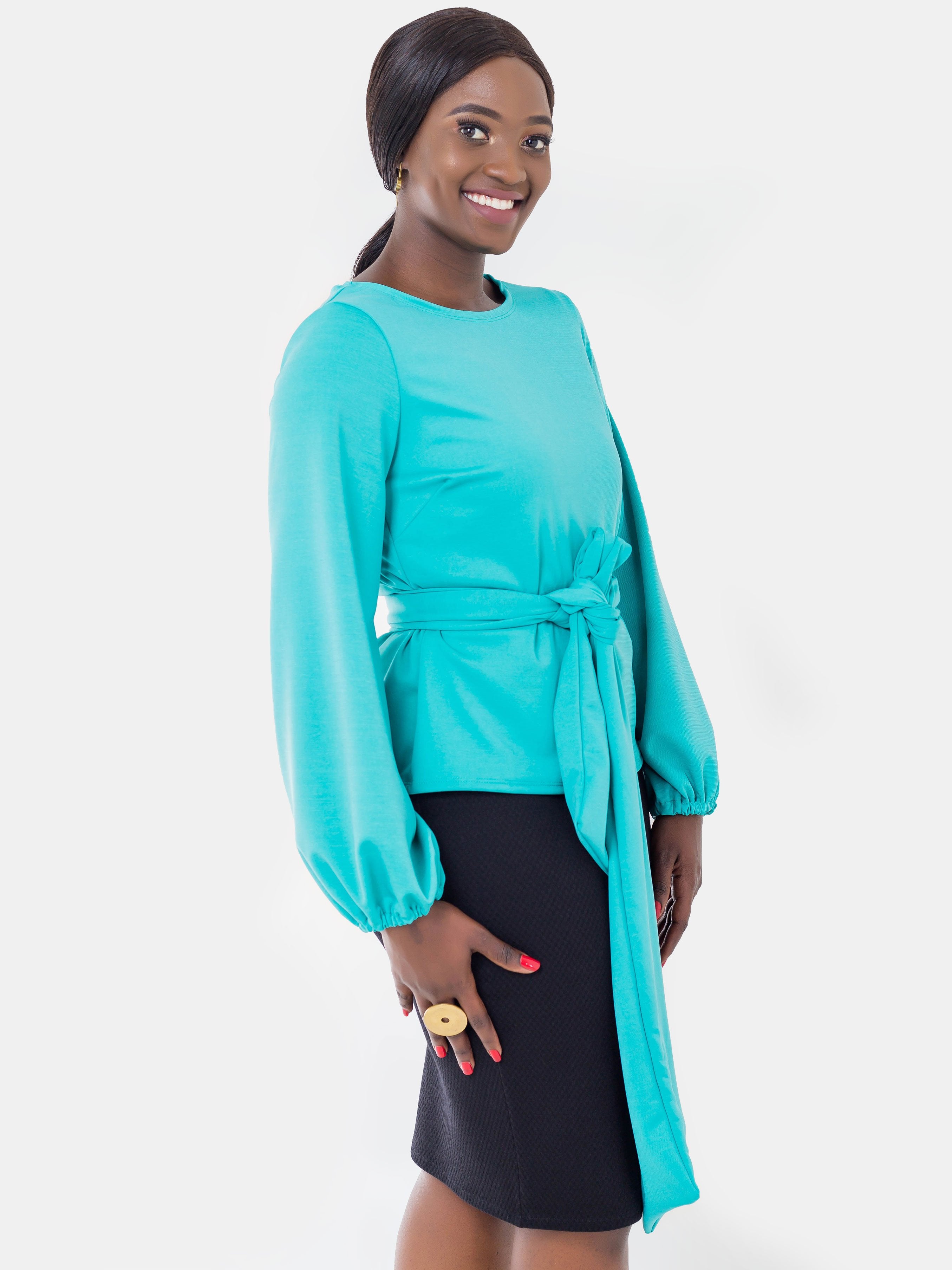 Vivo Nova Bishop Sleeve Top - Turquoise - Shop Zetu