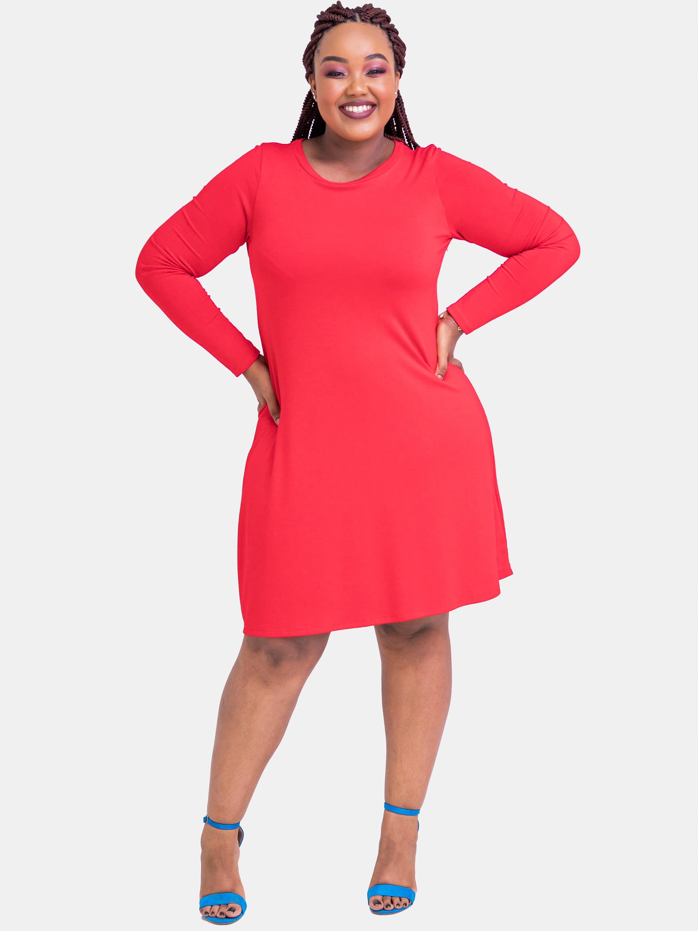 Vivo Judith A-Line Sweater Dress - Red