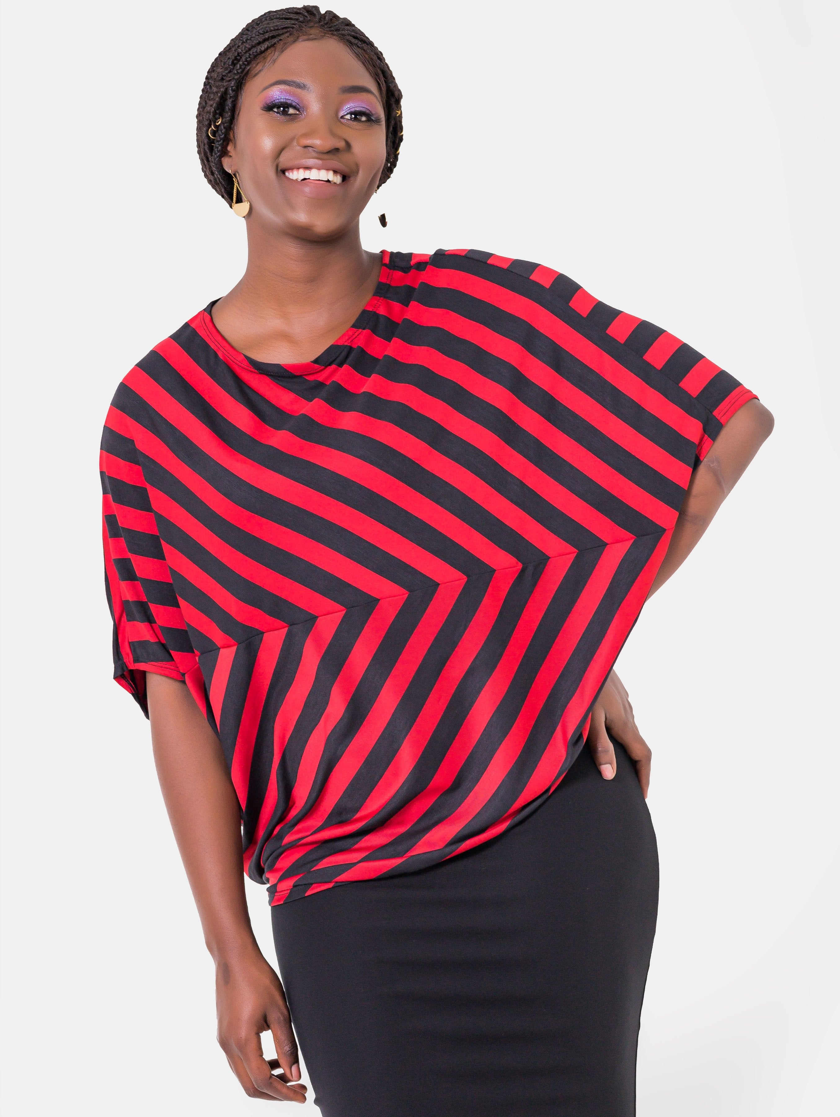 Vivo Jodari Striped Top - Red Print (Special Offer) - Shop Zetu