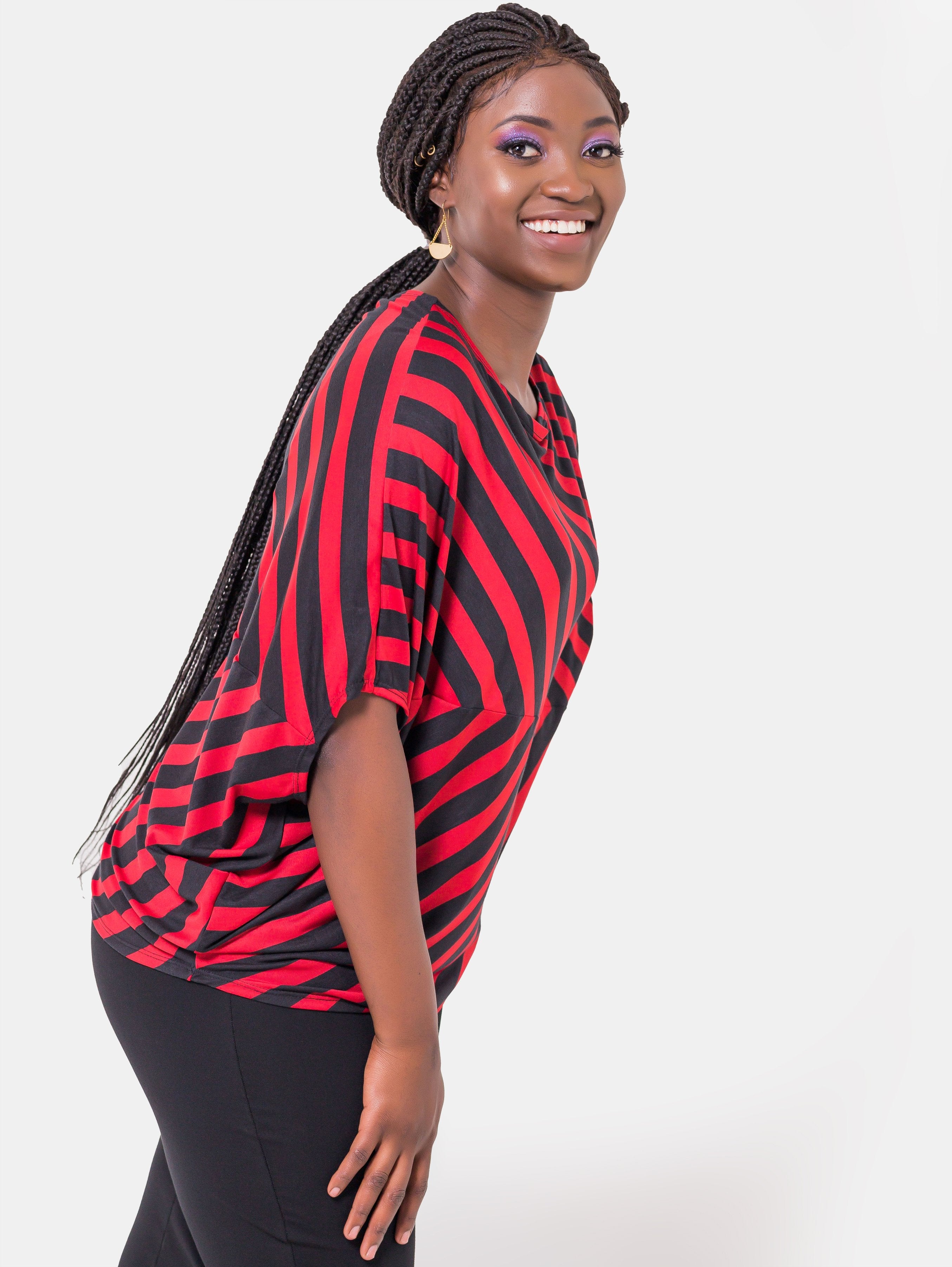 Vivo Jodari Striped Top - Red Print (Special Offer) - Shop Zetu