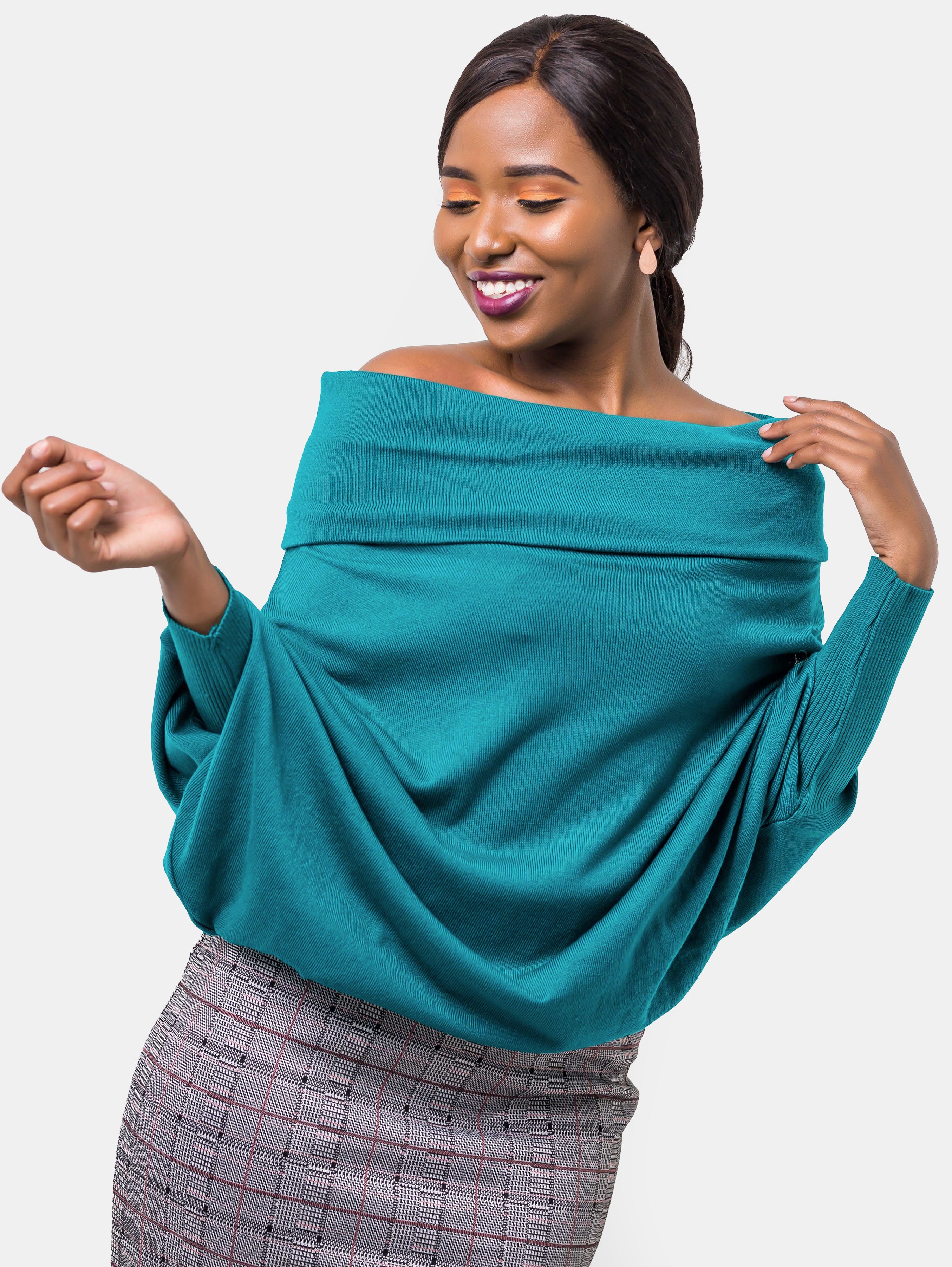 Vivo Basic Short Dolman Sweater - Teal