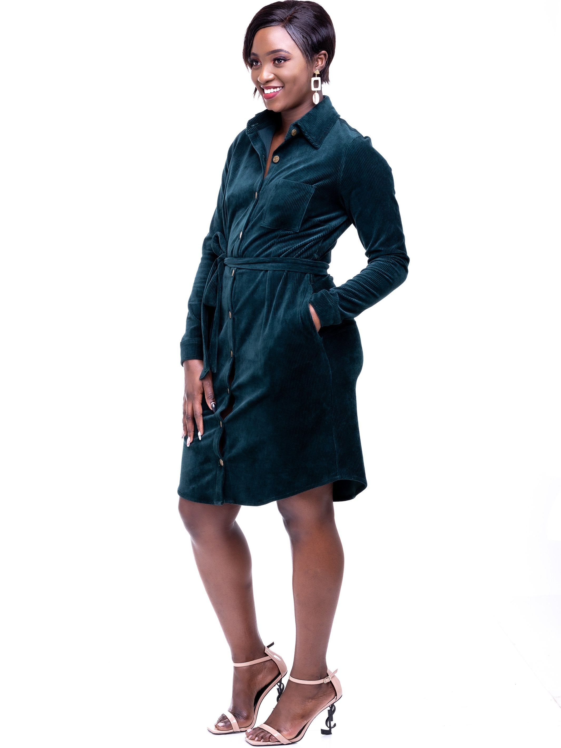 Safari Sahara Shirt Dress - Dark Green - Shop Zetu