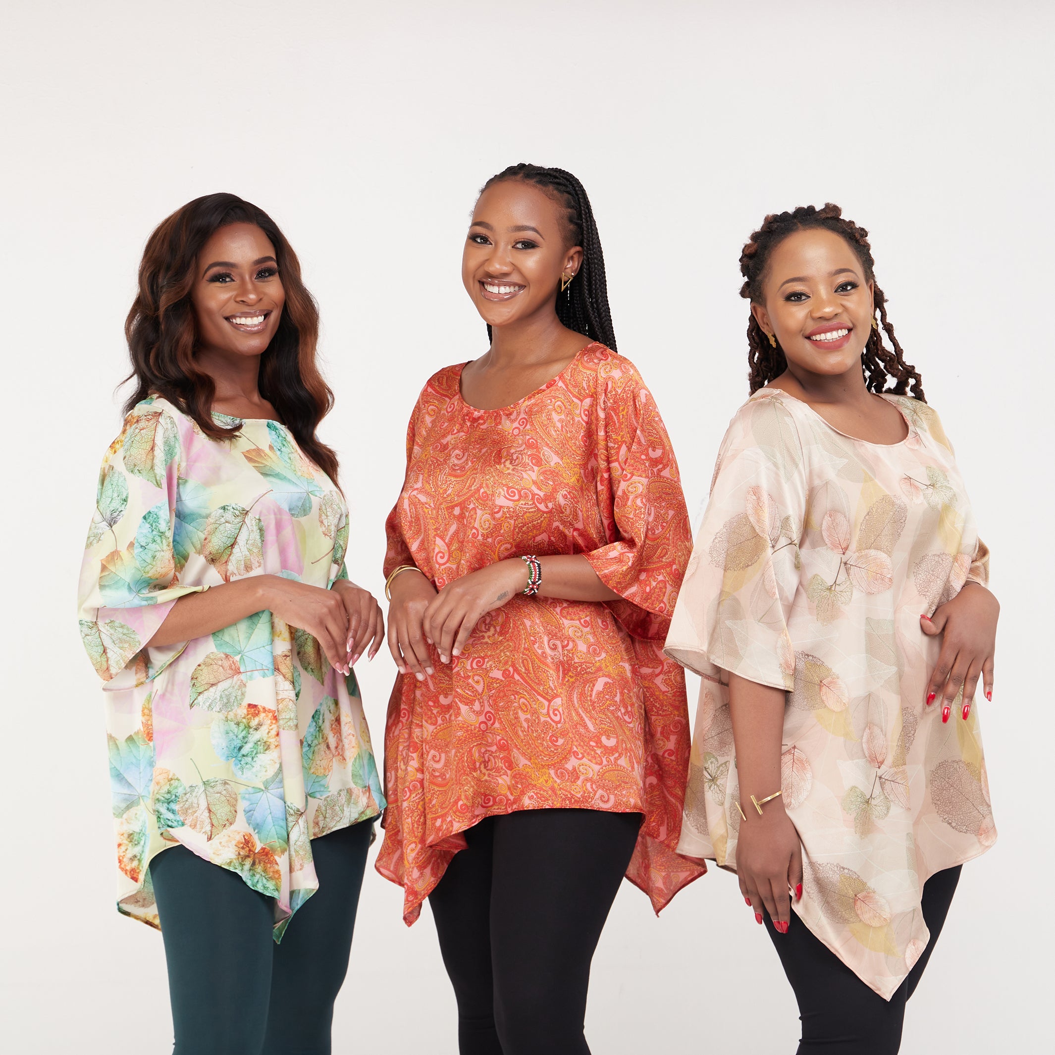 Vivo Asymmetric Angel Satin Top - Brown Leaf Print