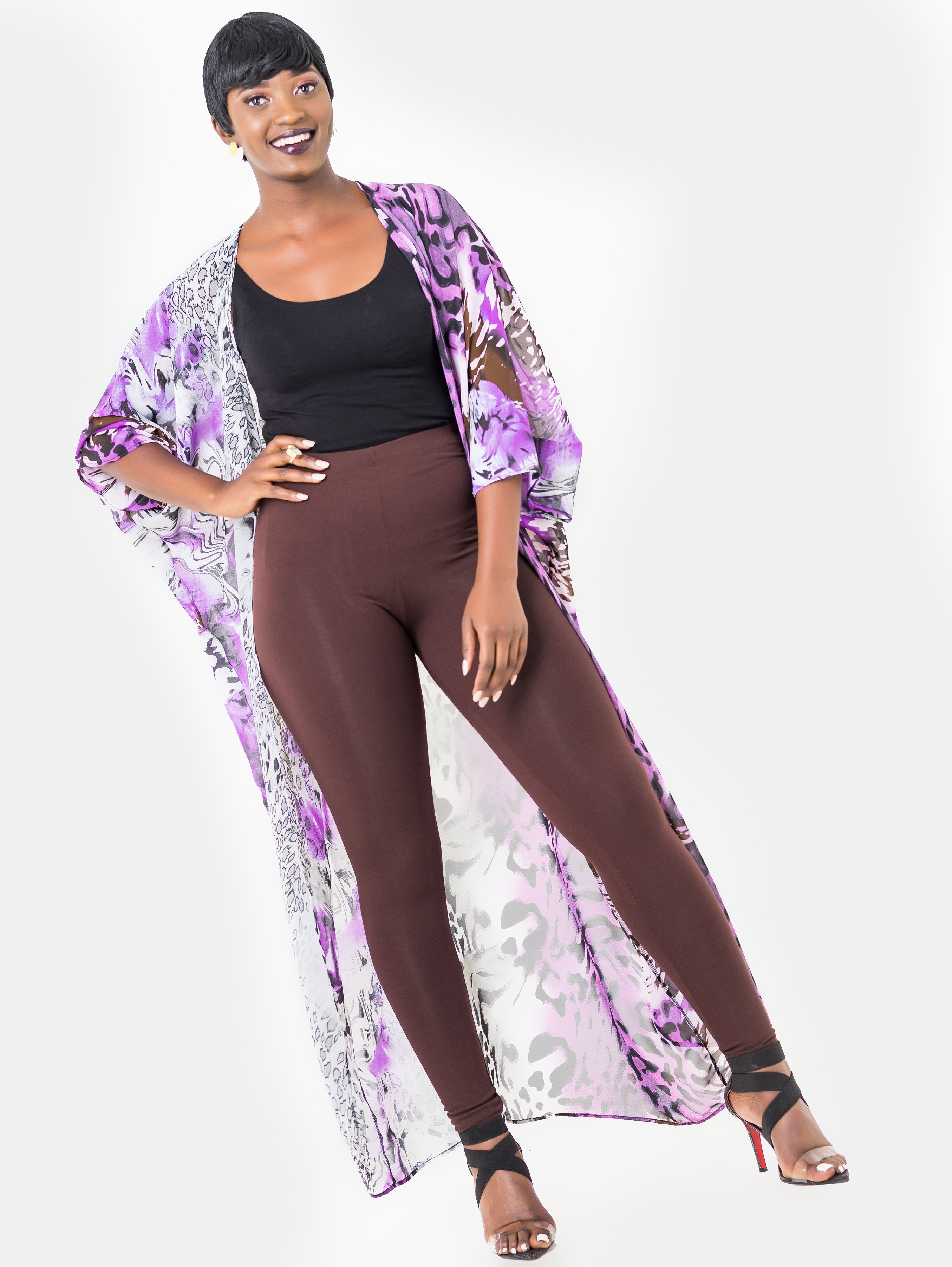 Vivo Tiwi Kimono Coverup - Purple Print - Shop Zetu