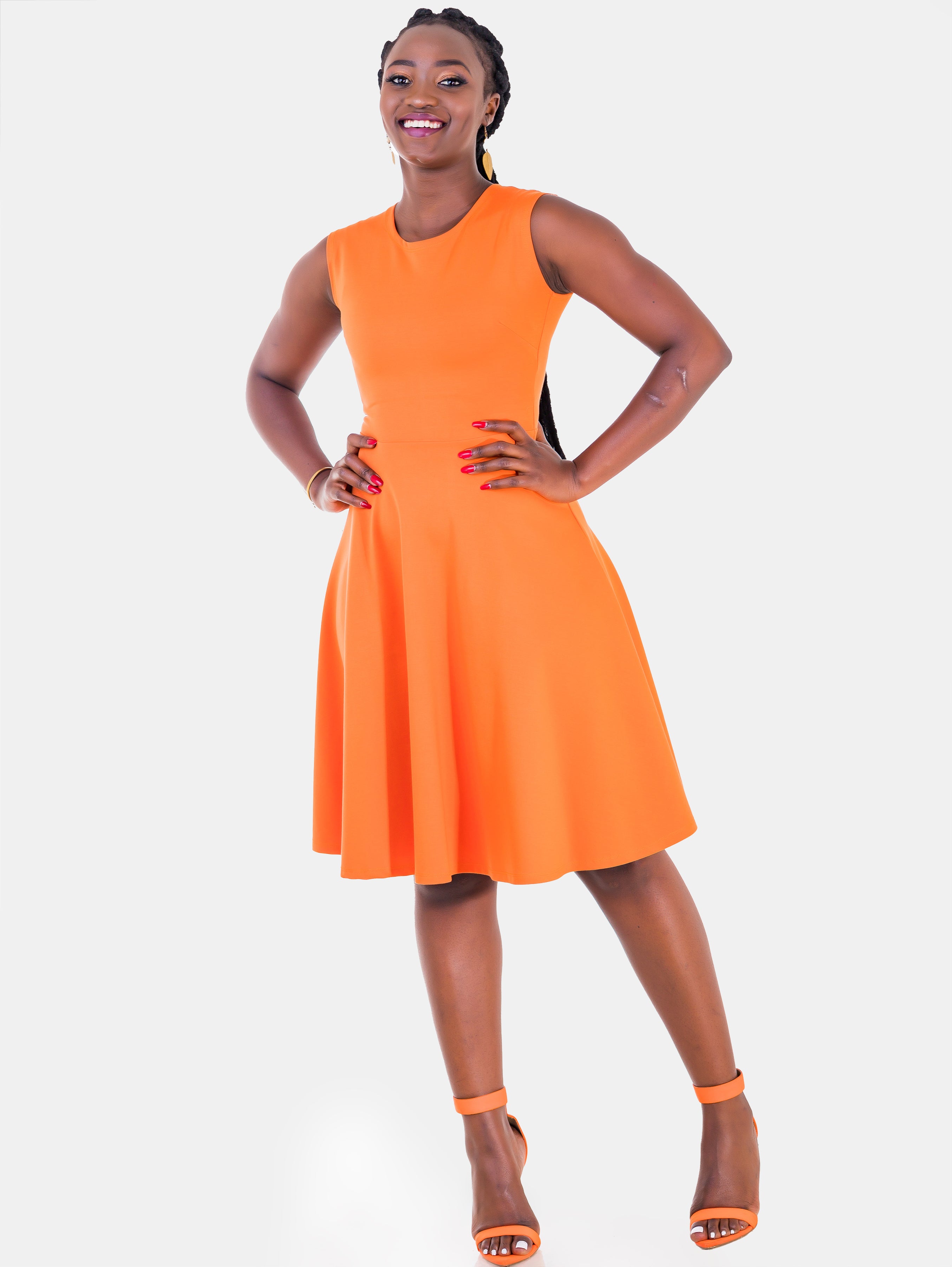 Vivo Basic Sleeveless Ponte Circular Dress - Orange