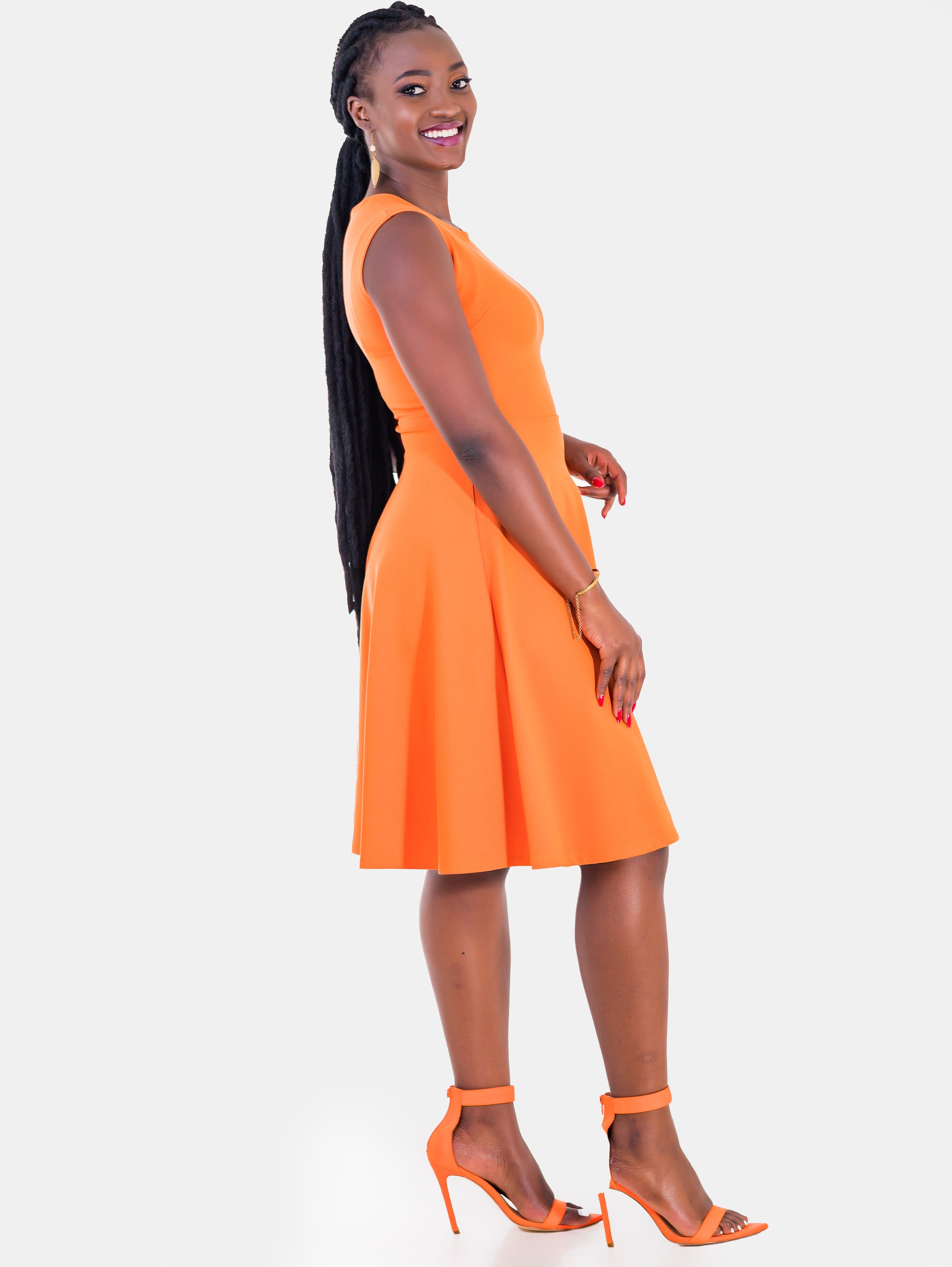 Vivo Basic Sleeveless Ponte Circular Dress - Orange