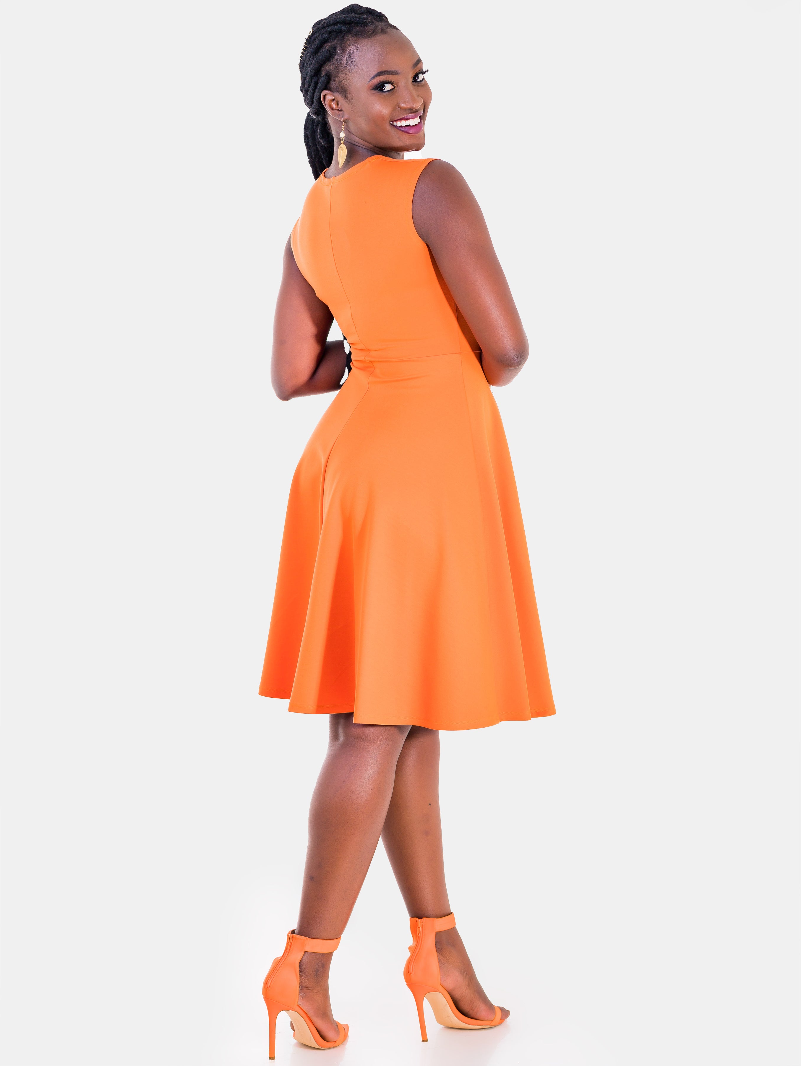 Vivo Basic Sleeveless Ponte Circular Dress - Orange