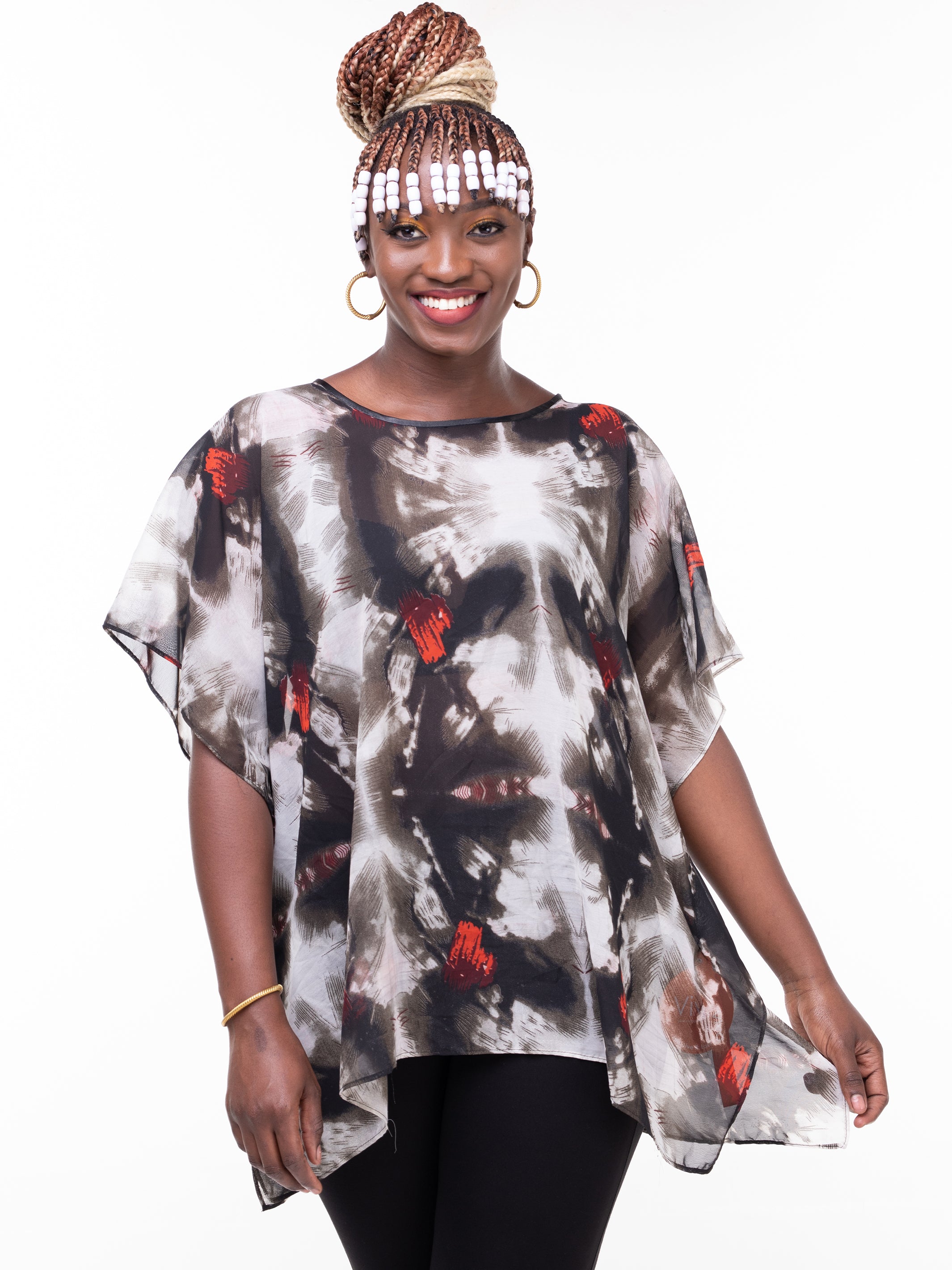 Vivo Basic Tiwi Chiffon Wide Top - Black & White Print