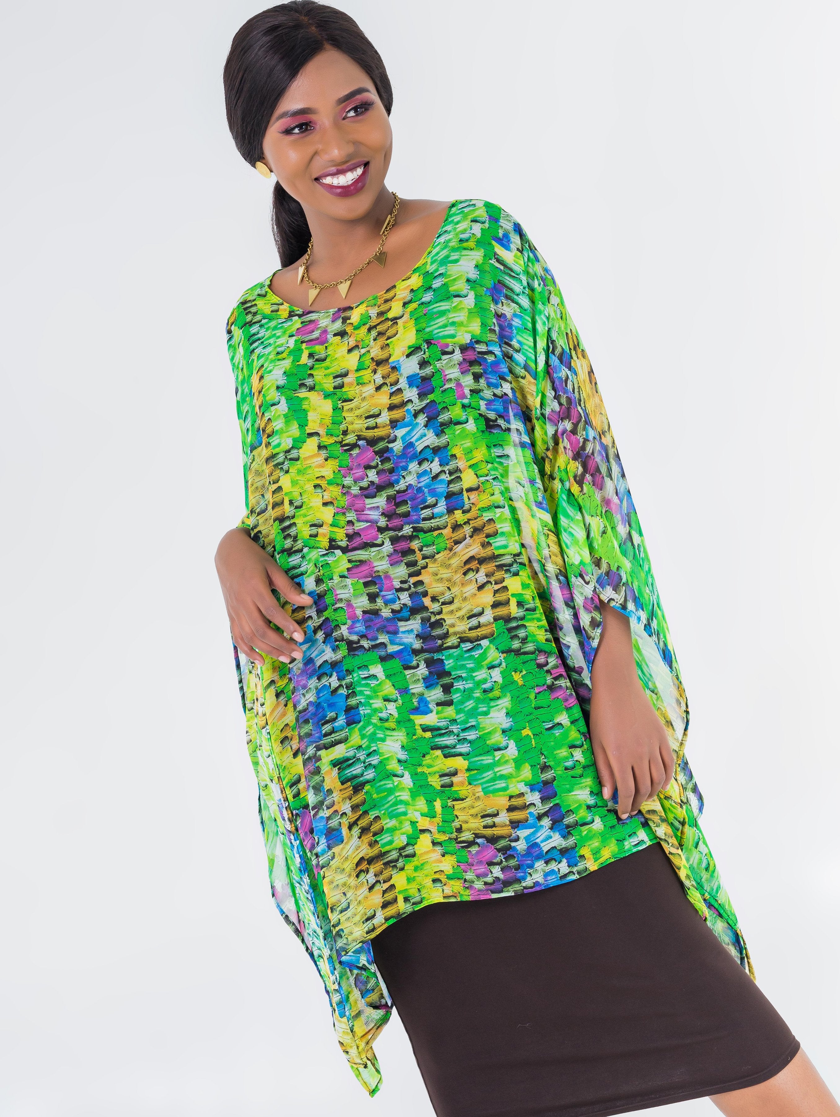 Vivo Tiwi Chiffon Wide Top - Green Print - Shop Zetu